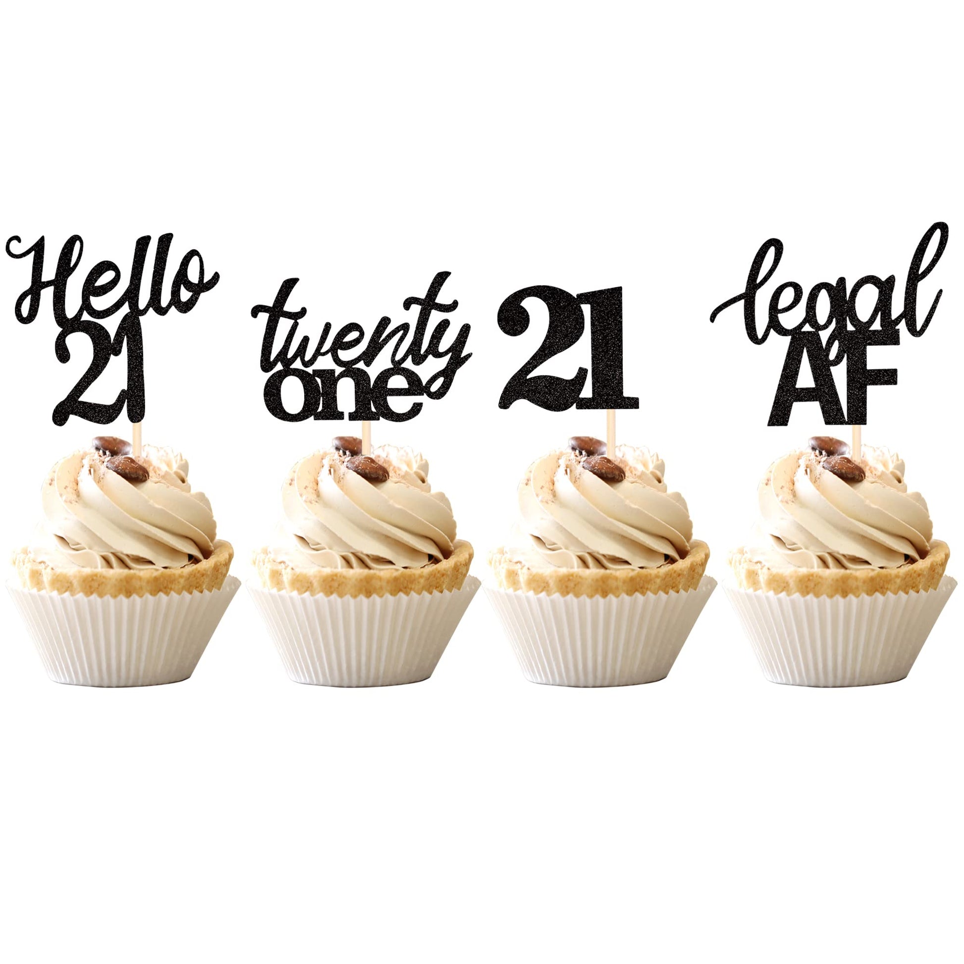 24 Pcs 21St Birthday Cupcake Toppers Legal Hello 21 Twenty One Cupcake Picks 21St Birthday Cake Decorations Supplies Black