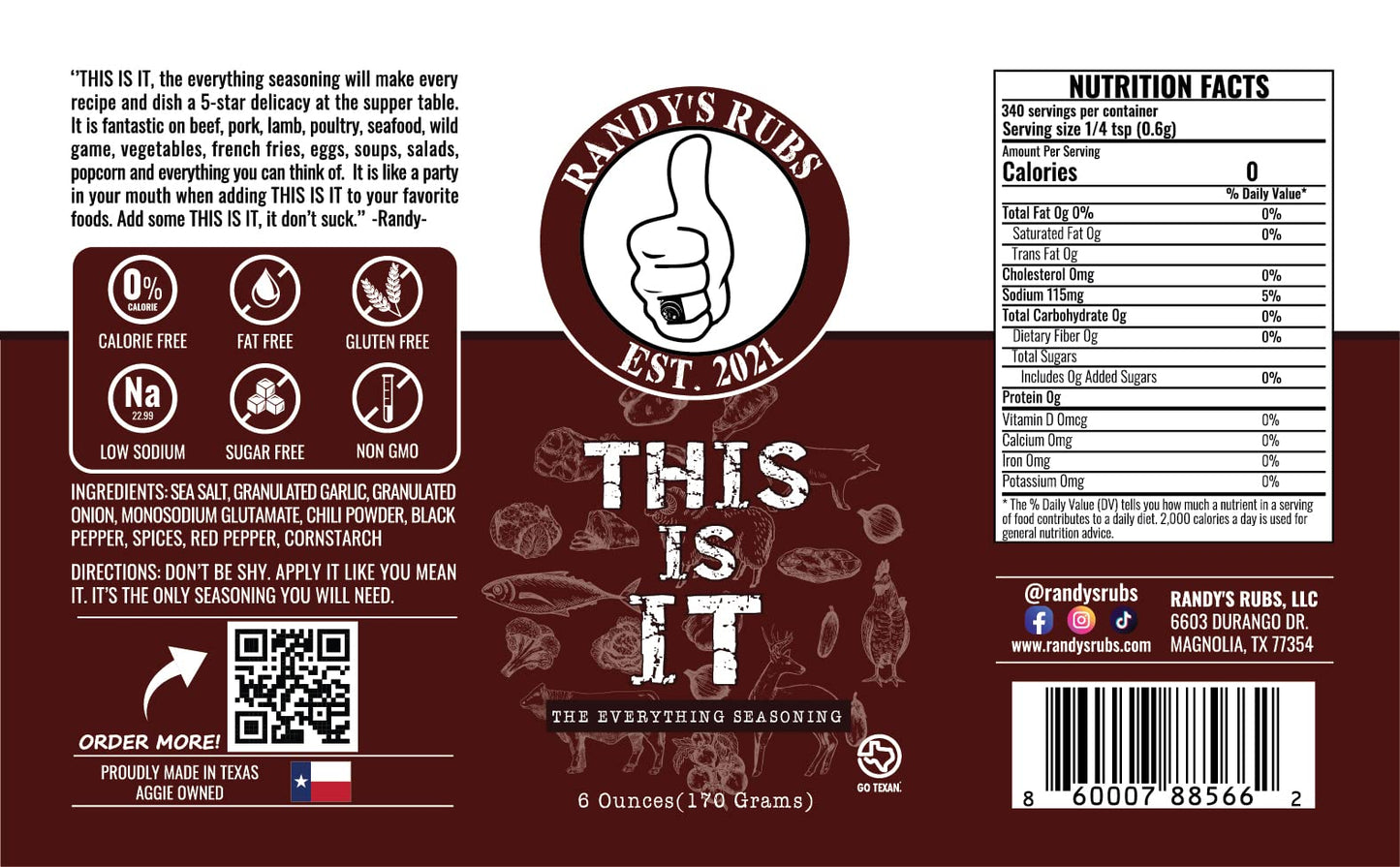 Randy'S Rubs Seasoning This Is It The Everything Seasoning Gluten Free, Sugar Free, And Non-Dairy It Dont Suck Y'All! (One 6 Oun