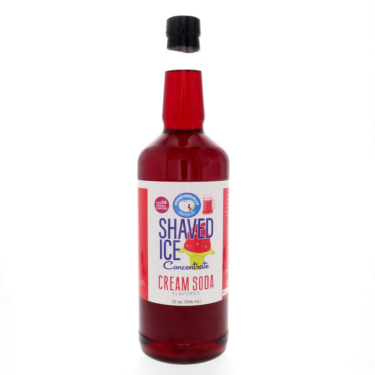 Hypothermias Shaved Ice Syrup Concentrate - Red Cream Soda - 32 Fl Oz (Makes 8 Gallons) - Unsweetened, Add Sweetener and Water
