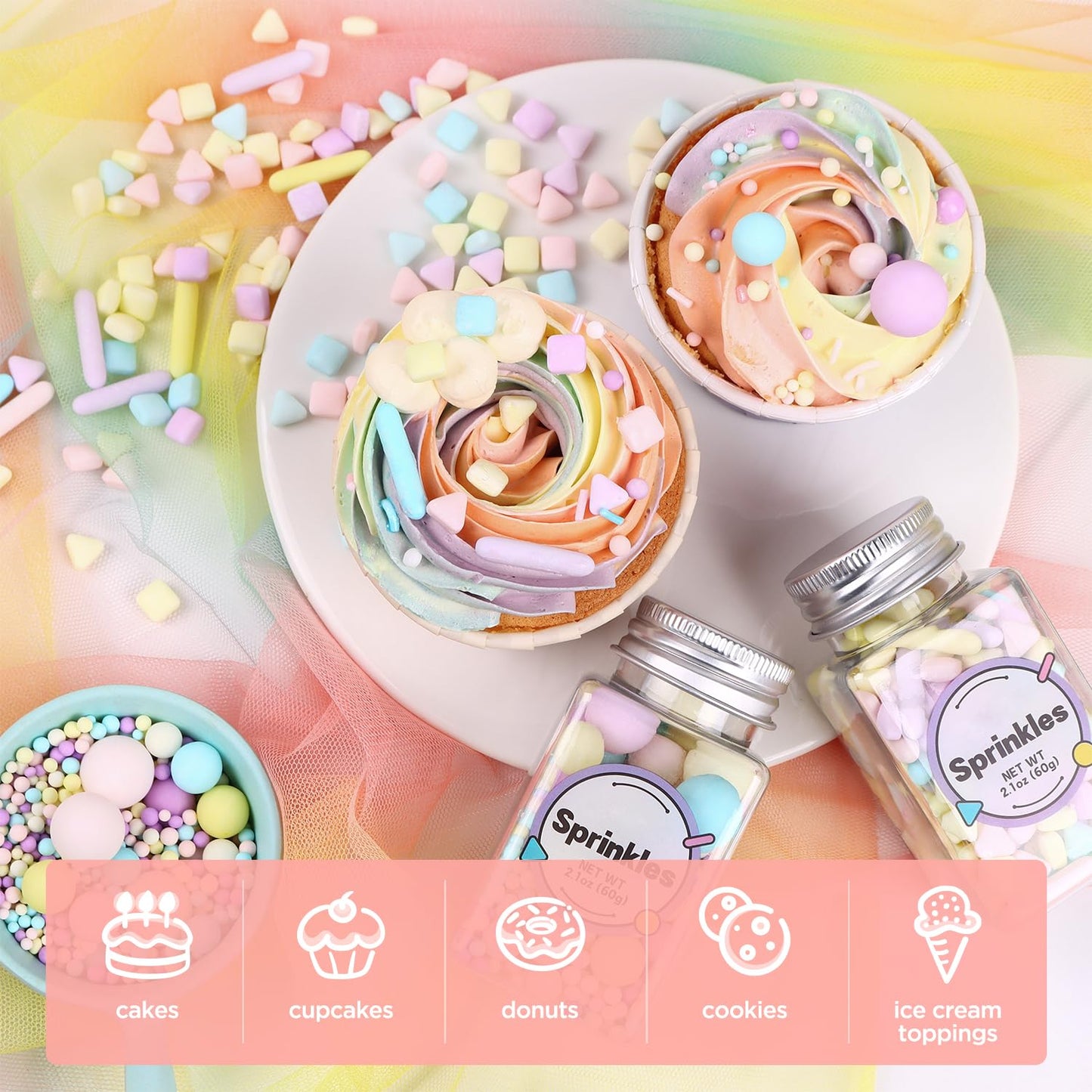 Edible Pearls for Cake Decorating, Matt Pearl Sprinkles, Pastel Sugar Sprinkles, Cube Sprinkles, Pearl Sprinkles for Cake, Cupca