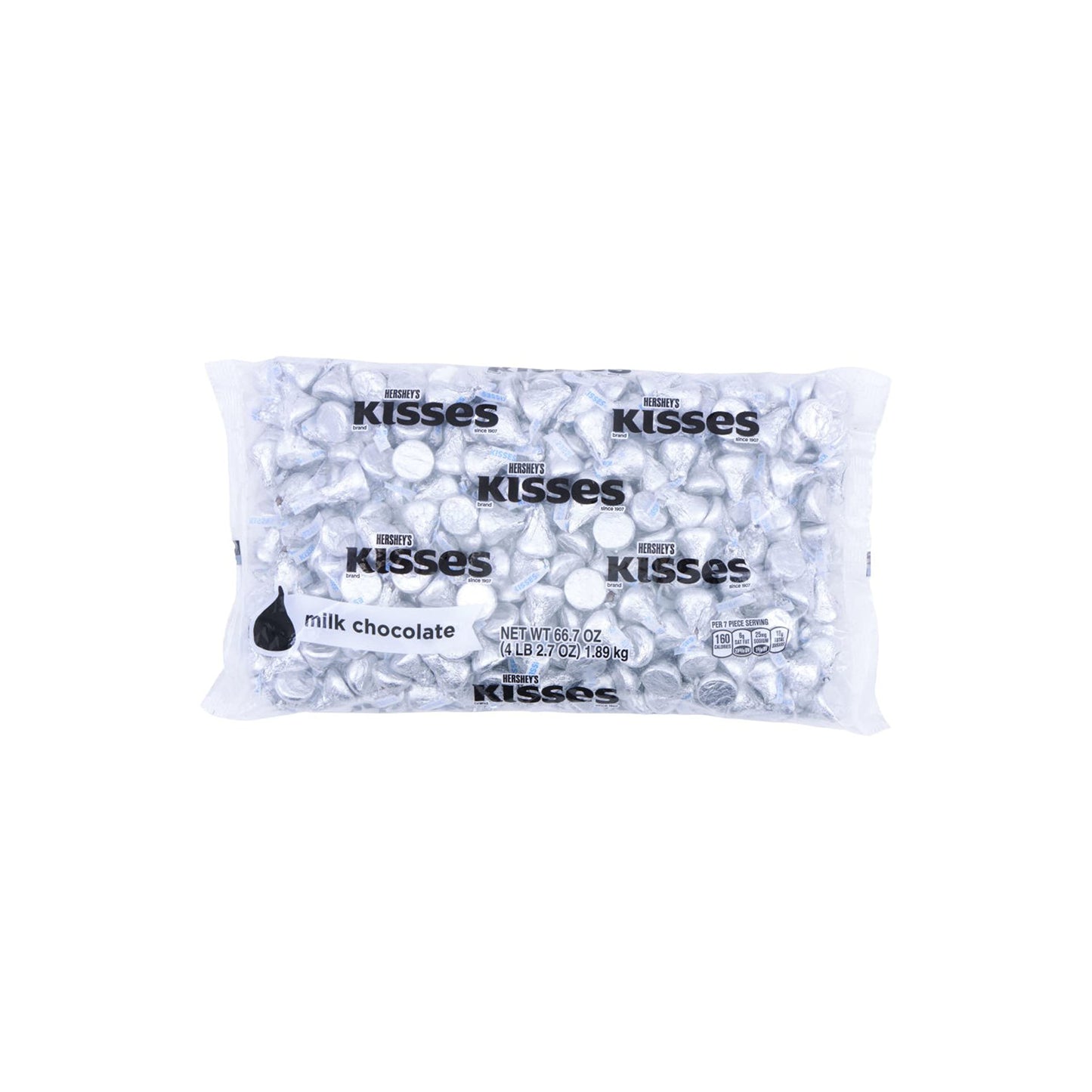 HERSHEYS KISSES Milk Chocolate Candy Bulk Bag, 66.7 oz, Silver Kisses, Model 10034000133458