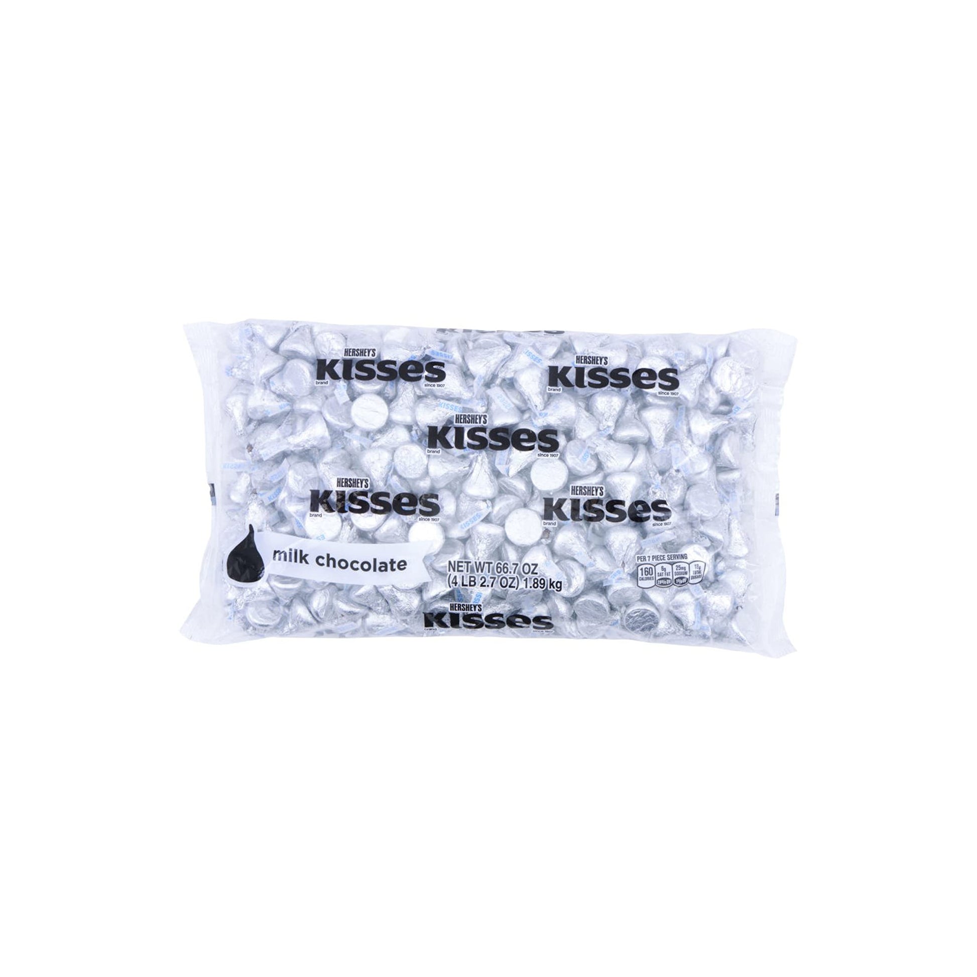 HERSHEYS KISSES Milk Chocolate Candy Bulk Bag, 66.7 oz, Silver Kisses, Model 10034000133458
