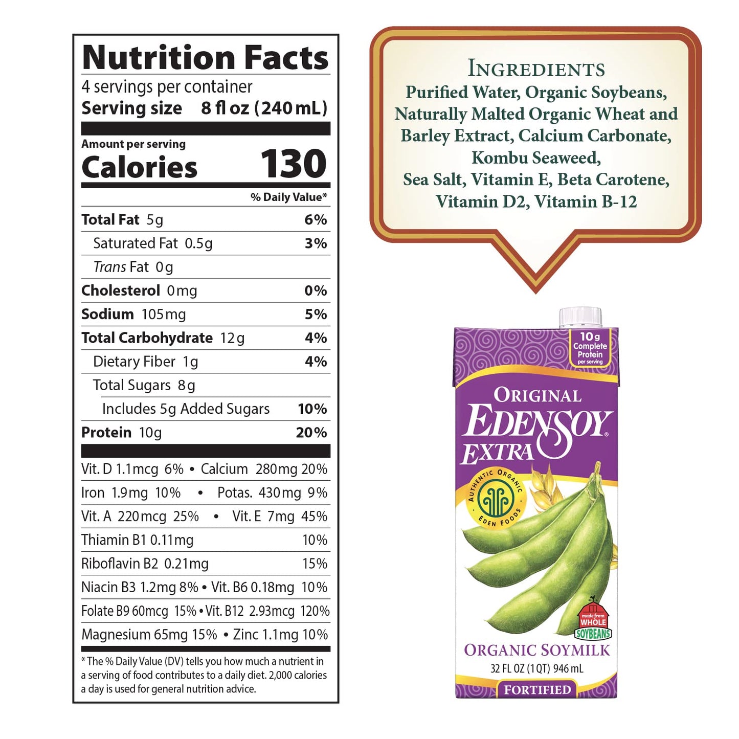 Eden Organic Edensoy Soymilk, Extra, 32 oz, Pack of 6