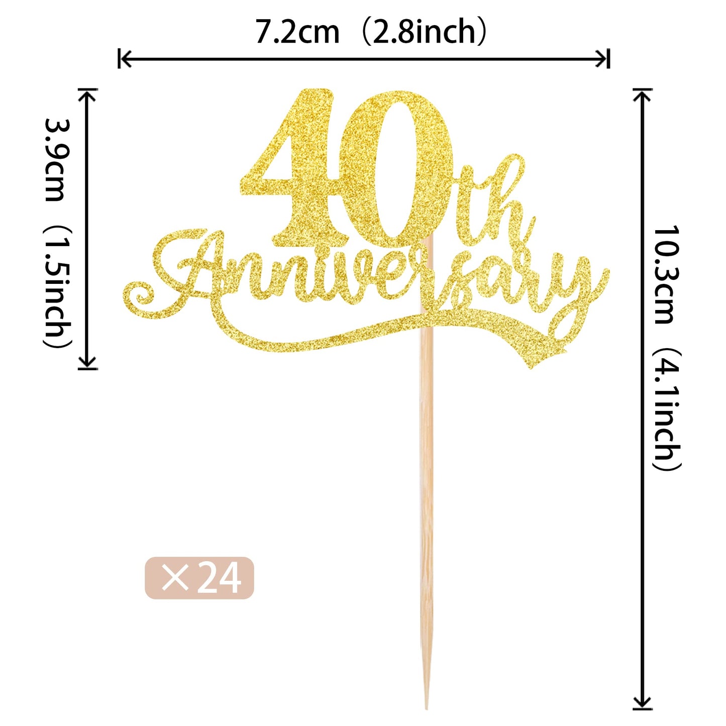 Rssta i Cupcake Toppers Gold Glitter Cheers to 40 Years, 2.8x4.1 inches, Paper, Model XM090-40, Perfect for 40th Birthday Party Decor