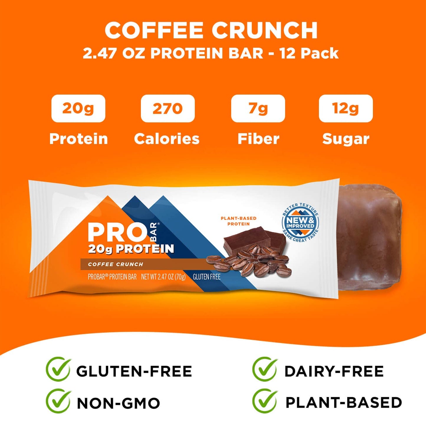 PROBAR - PROTEIN Bar, Coffee Crunch, Non-GMO, Gluten-Free, Healthy, Plant-Based Whole Food Ingredients, Natural Energy (12 Count