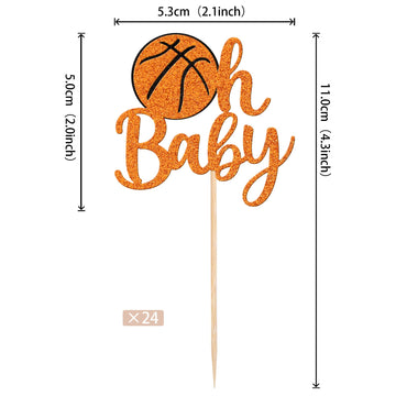 24 Pcs Basketball Oh Baby Cupcake Toppers Glitter Baby Shower Basketball Cupcake Picks For Basketball Sports Theme Baby Shower K