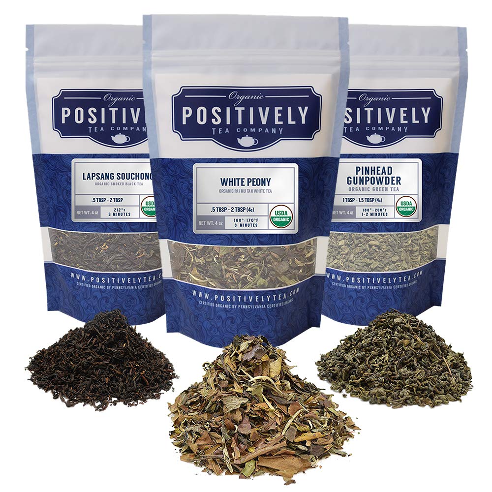 Organic Positively Tea Company Chinese Tea Sampler Loose Leaf 4 Ounce Pack of 3