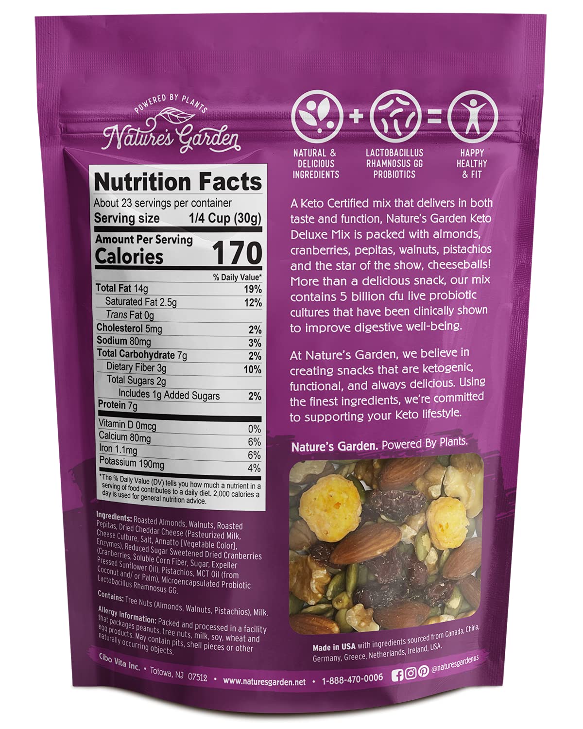 Natures Garden Keto Deluxe Mix - Probiotic Cheese Balls, Crunchy Keto Snack, Unsalted Mixed Nuts, Deluxe Mixed Nuts, Keto Snack