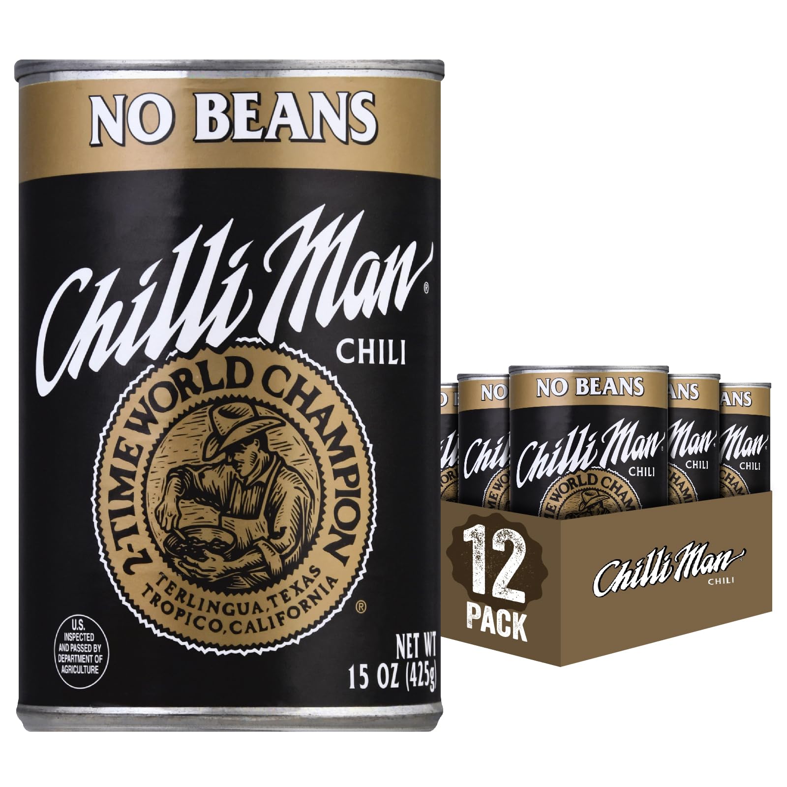 Chilli Man Canned Chili With No Beans (Pack Of 12), 15 Ounce Can
