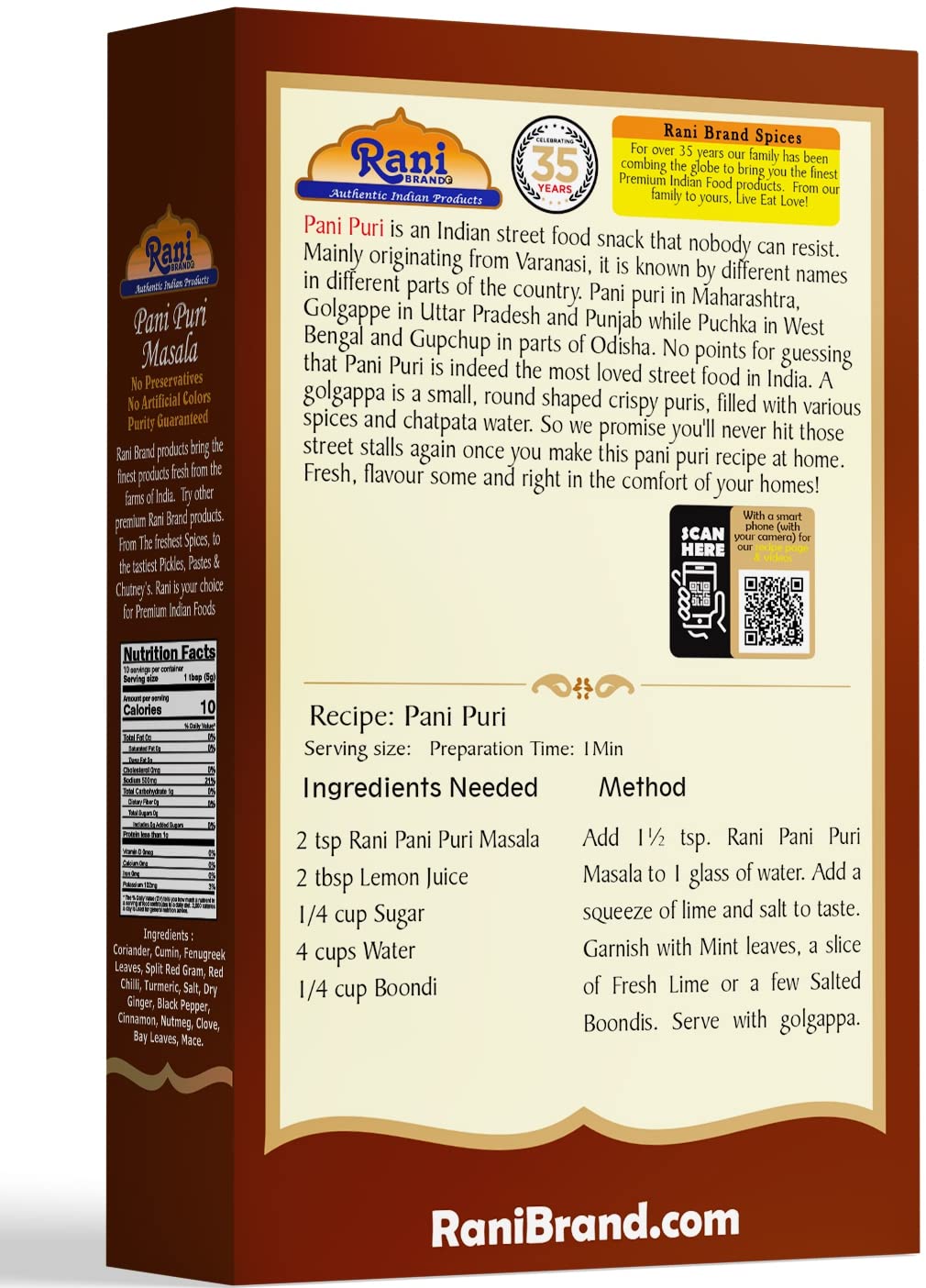 Rani Pani Puri Masala (14-Spice Blend For Indian Spicy Water) 3.5Oz (100G) ~ All Natural | Vegan | No Colors | Gluten Friendly |