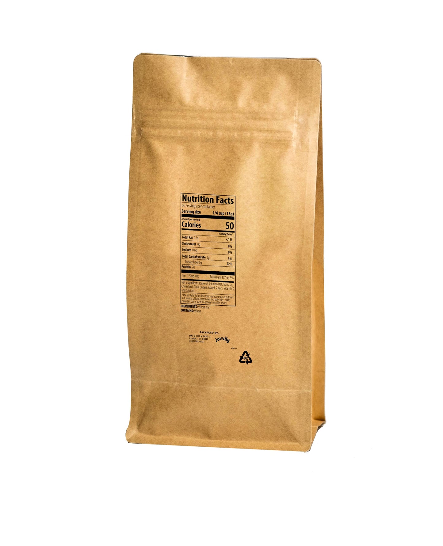 Jovvily Wheat Bran - 2Lb - Fiber Rich - Non-Gmo - Resealable Bag