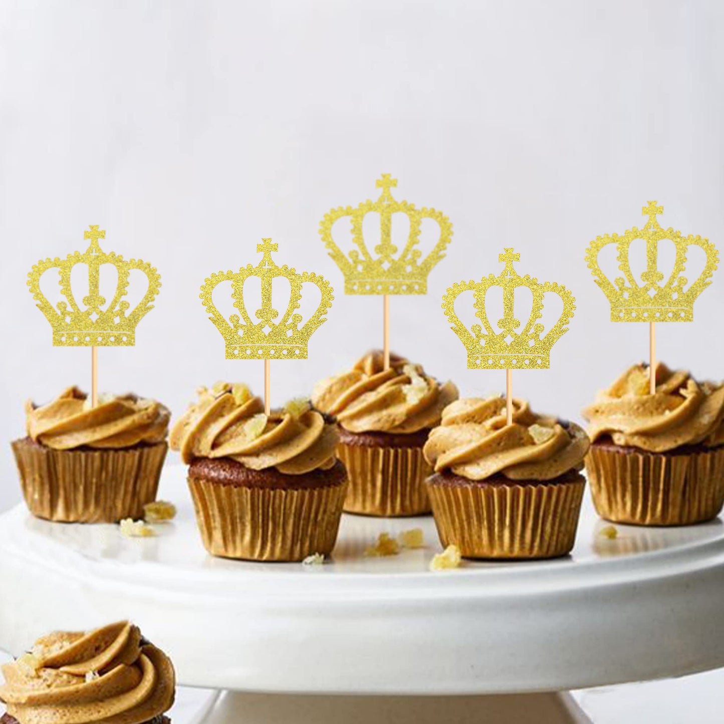 Ercadio 24 Pack Crown Cupcake Toppers Gold Glitter Prince Royal Crown Cupcake Picks King Crown Cupcake Decors For Prince Theme Baby Shower Party Decoration Supplies