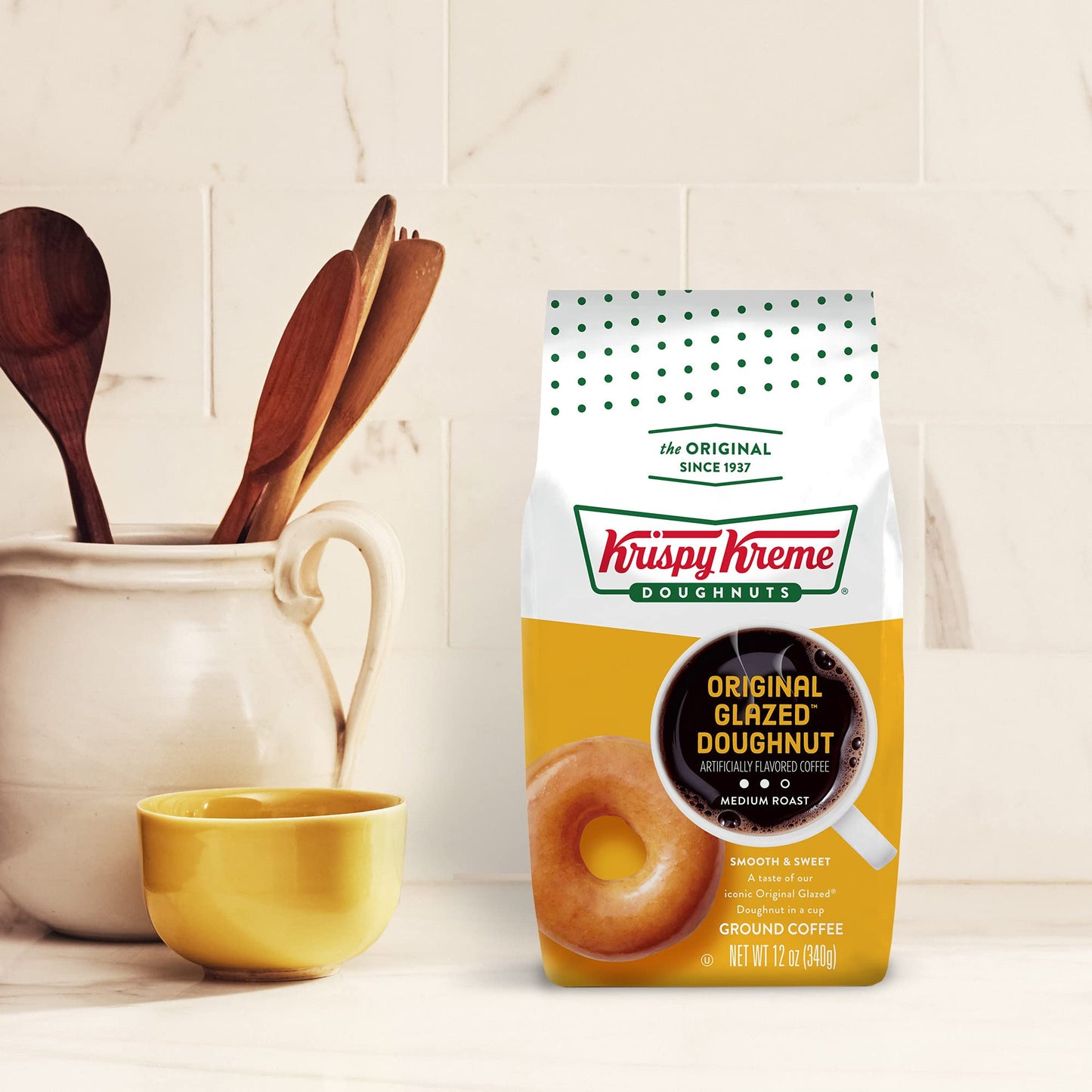 Krispy Kreme Doughnuts Original Glazed Donut Ground Coffee, Bagged 12oz (Pack of 2)
