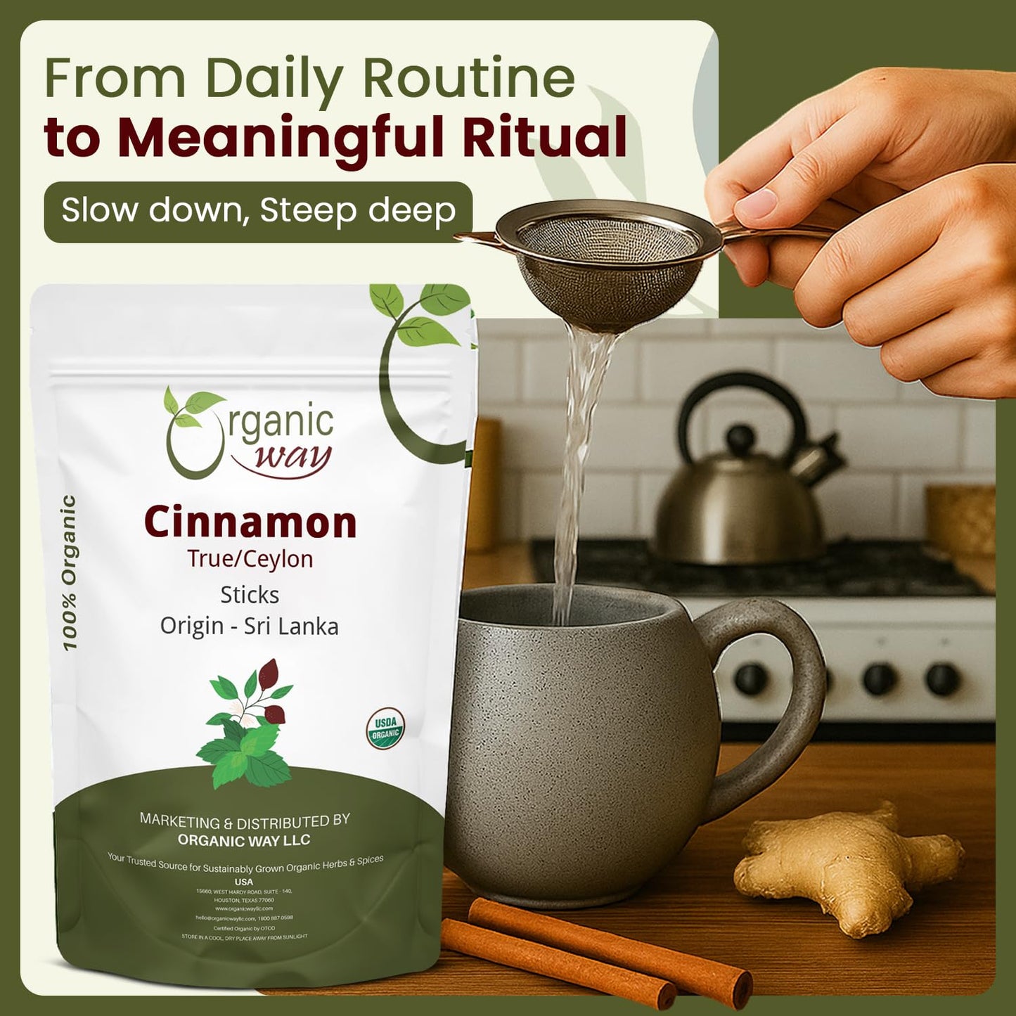 Organic Way True Ceylon Cinnamon Sticks (Cinnamomum Verum) - Organic & Kosher Certified | Raw, Vegan, Non Gmo & Gluten Free | Usda Certified | Origin - Sri Lanka (1/4Lbs / 4Oz)
