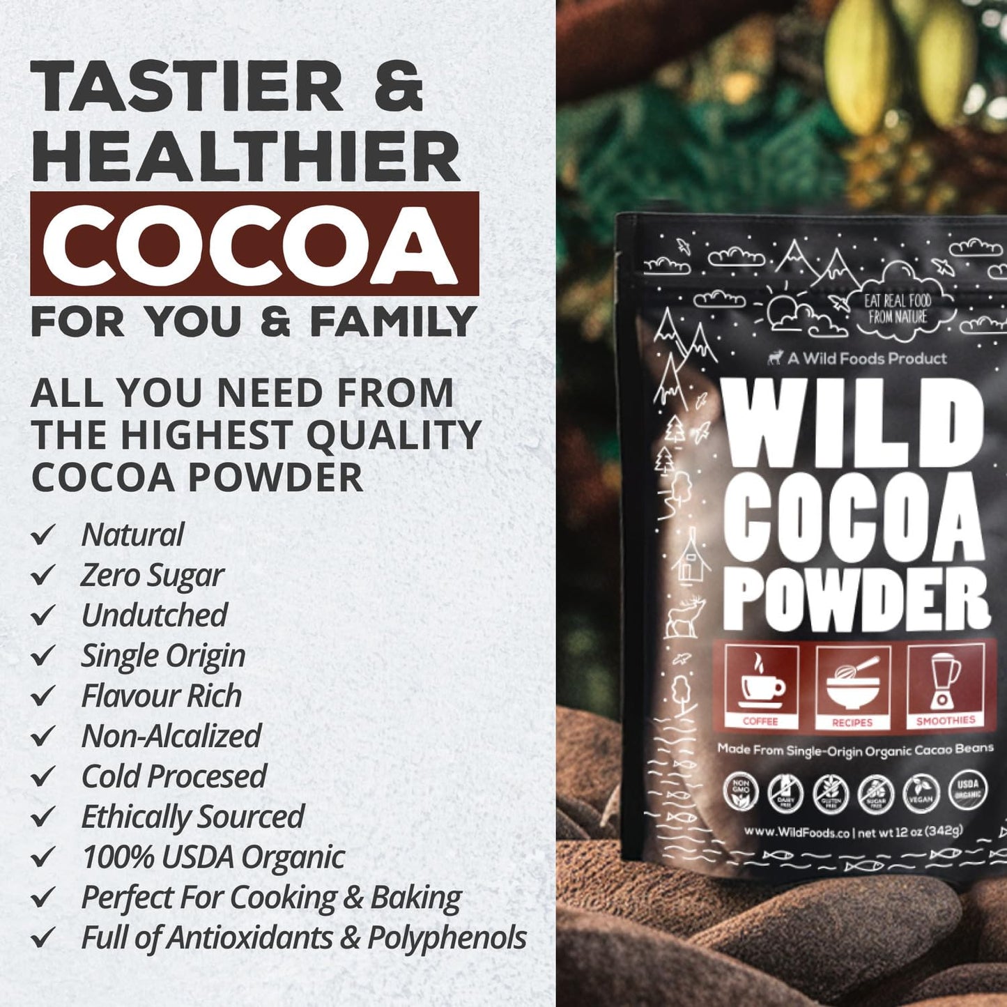 Raw Organic Cacao Powder  Handcrafted  Single-Origin  Fair Trade  Non-Alkalized Cocoa from Peru (24 ounce)
