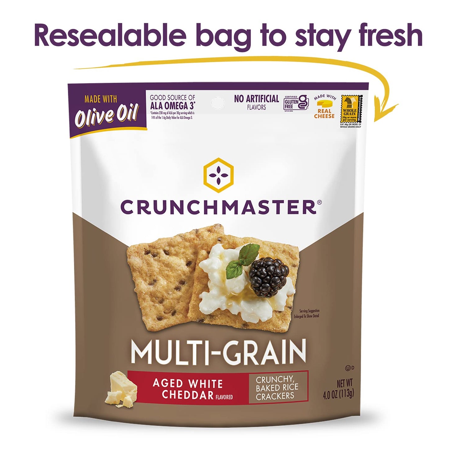 Crunchmaster Multi-Grain  Ers, Aged White Cheddar, 4 Ounce (Pack Of 12)