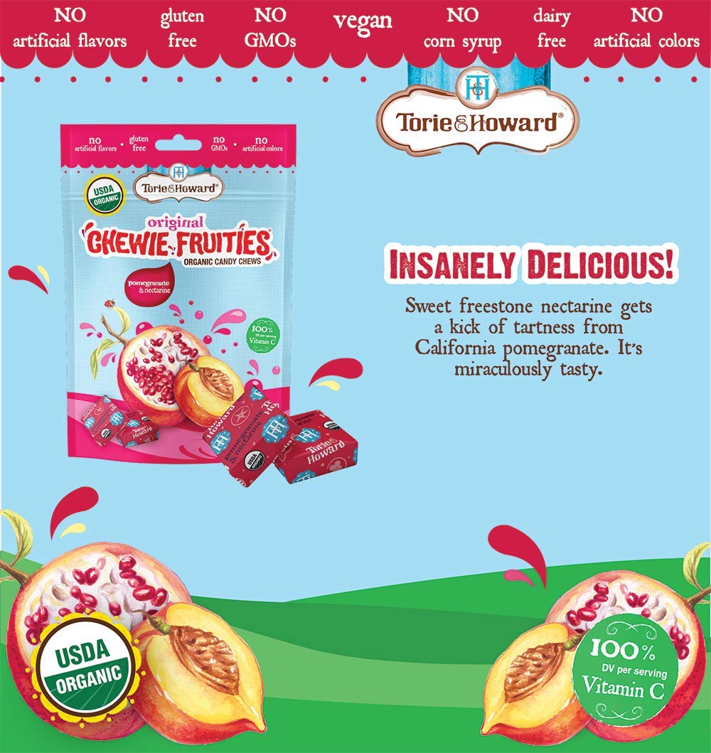 Torie & Howard Chewie Fruities Organic Candy Pomegranate & Nectarine, 4 Ounce Bag