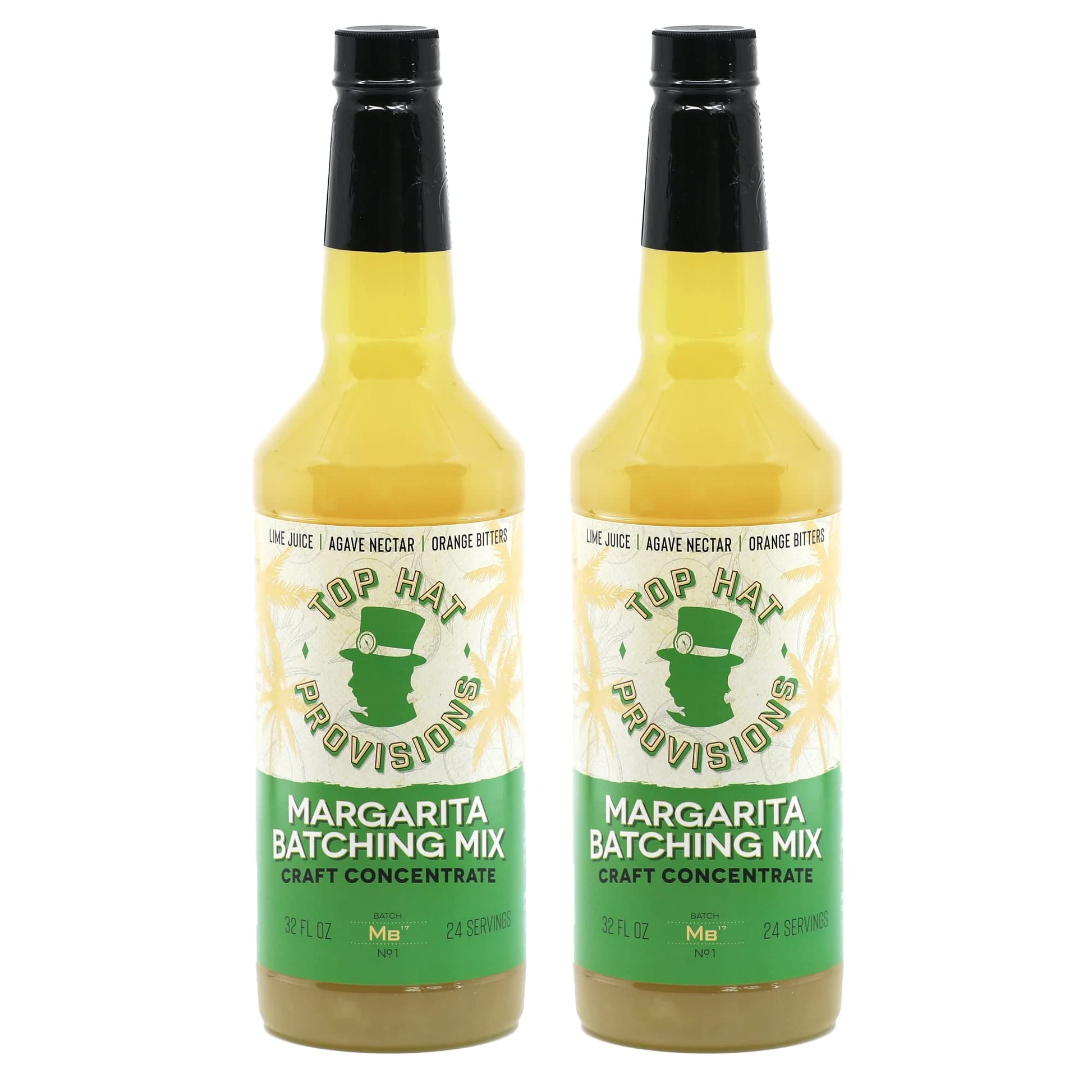 Top Hat Provisions Agave Margarita Batching Mix - Organic Agave Nectar & Lime Juice - 32oz Bottles, 2 Pack