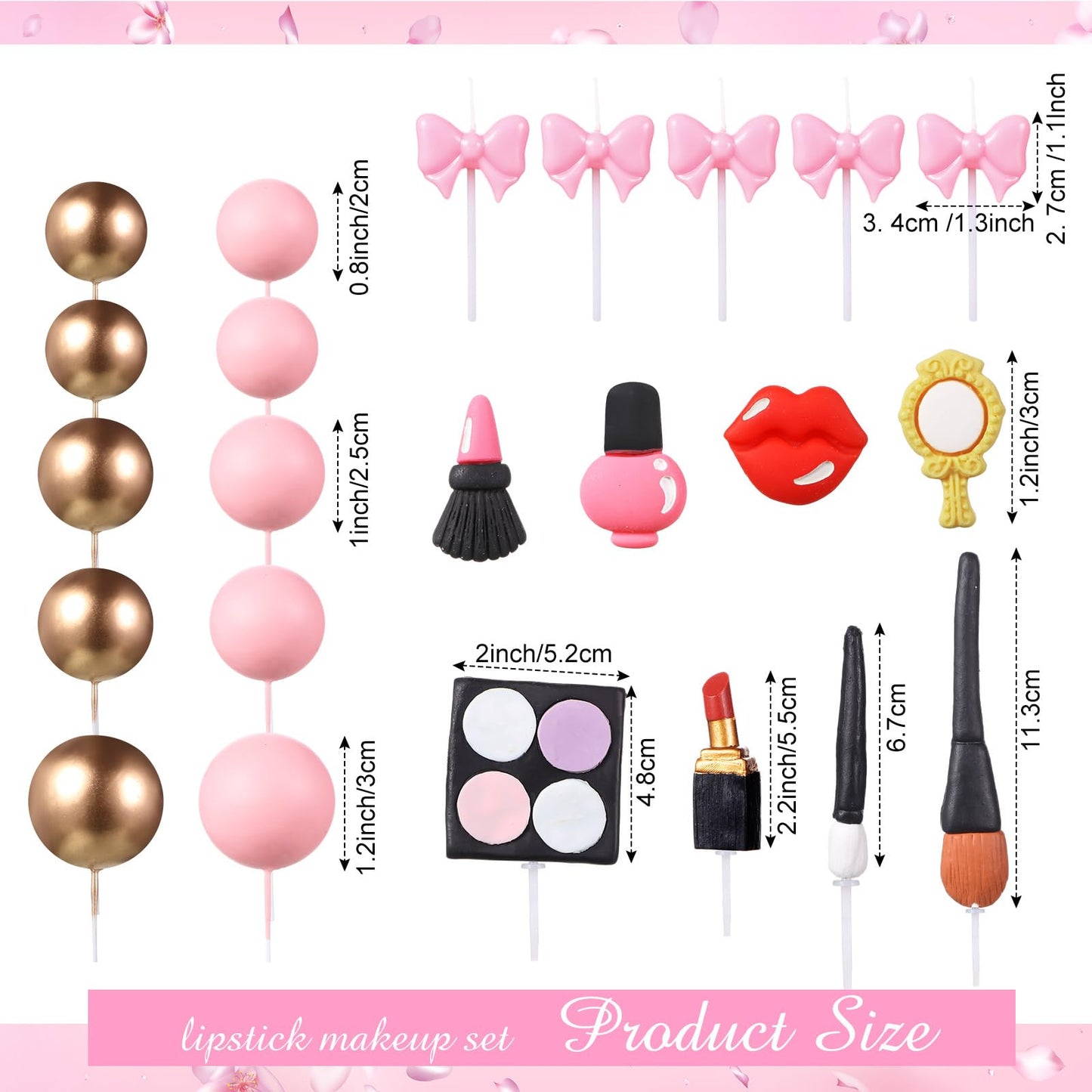 Beeveer 42 PCS Makeup Cake Topper Decorations Cosmetics Theme Bridal Cake Topper Party Lipstick Perfume Picks for Bridal Shower