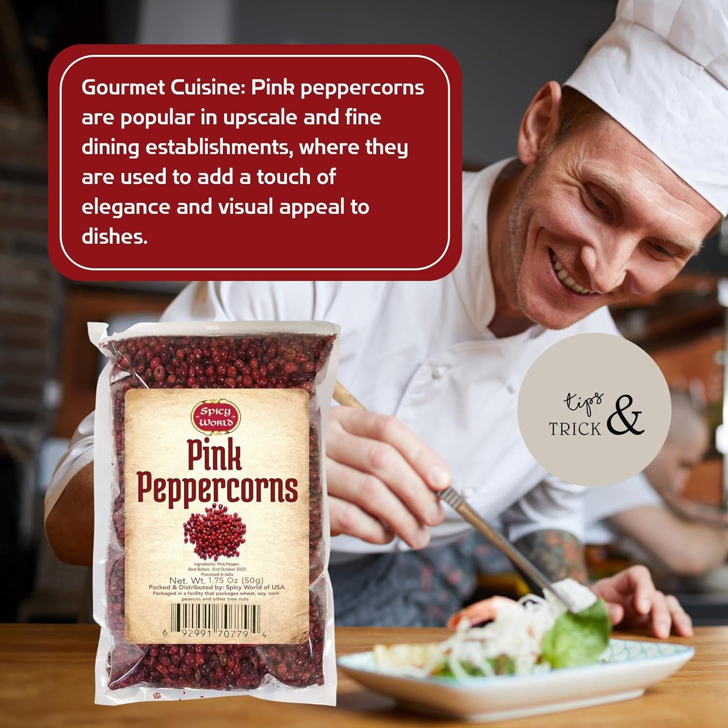 Spicy World Pink Peppercorns Whole 1.75Oz Bag - Steam Sterilized, Vegan, Premium Quality Whole Peppercorns