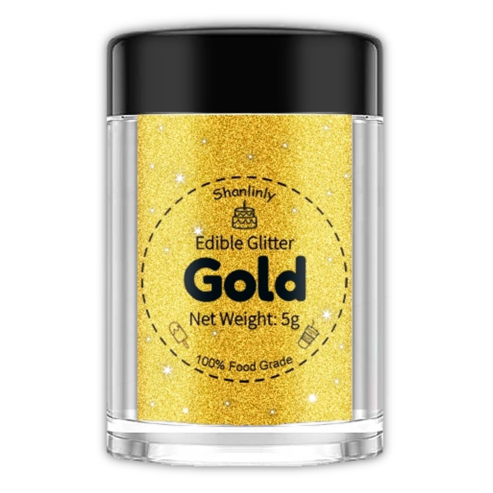 Shanlinly Gold Edible Glitter - Food Grade Shimmer Dust for Cakes, Cocktails, Vegan - 5g