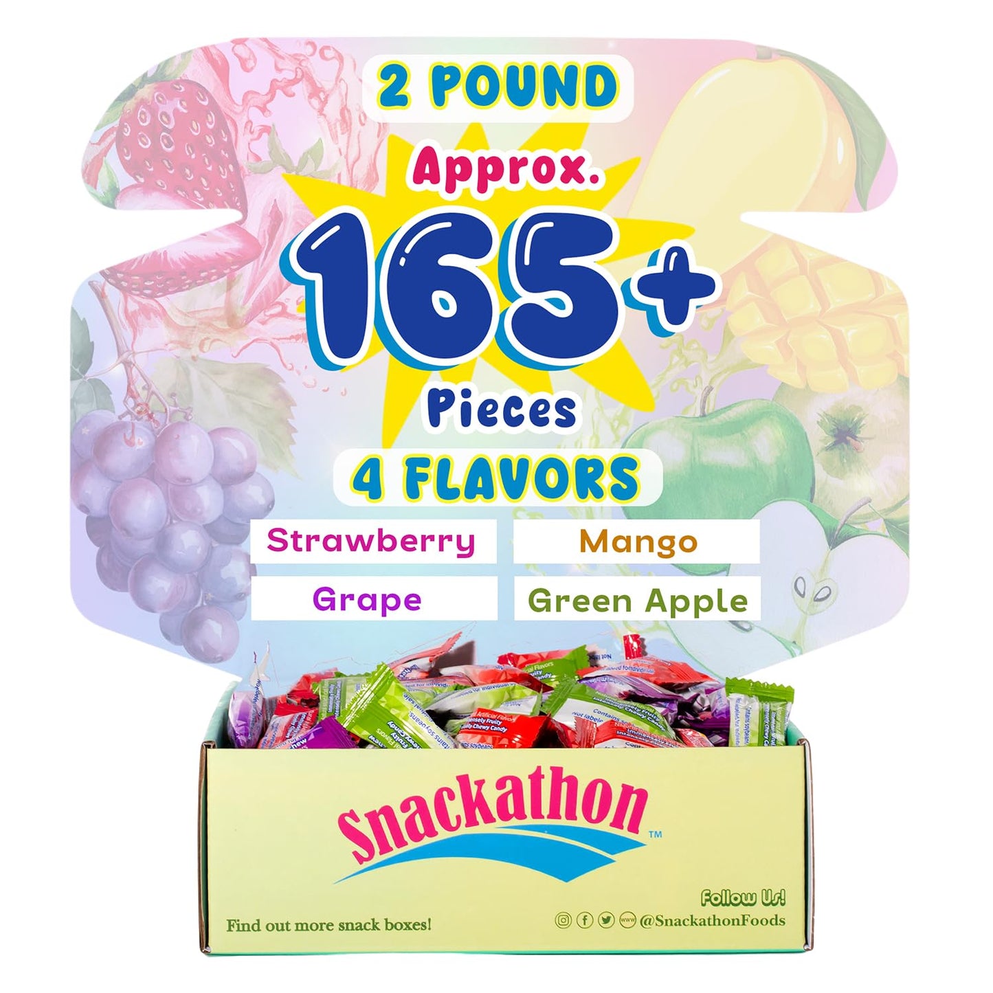 Hi Chew 4 Flavors, Bulk 165+ Pieces, 2 Pound (Hi Chew Fruit Strawberry, Mango, Green Apple, Grape) (4 Flavors, 2 Pound)