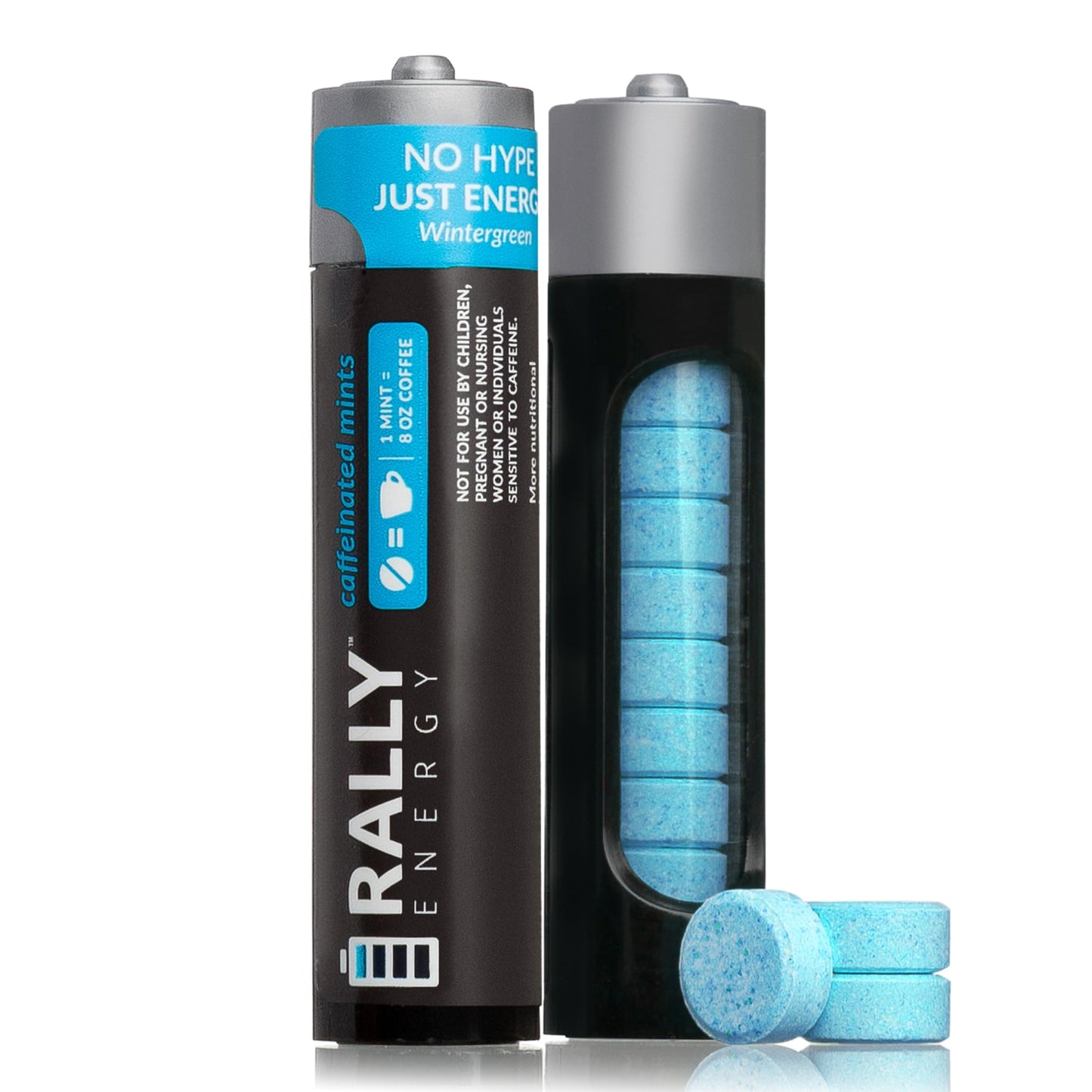 Rally Energy Caffeine Mints, 60mg Caffeine, Natural Wintergreen Flavor, 2 Packs (20 Mints), 0 Sugar, Blue