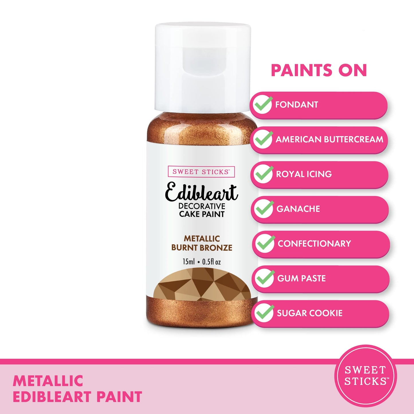 SWEET STICKS Edible Art Cake Paint 0.5 Fl Oz Metallic Burnt Bronze