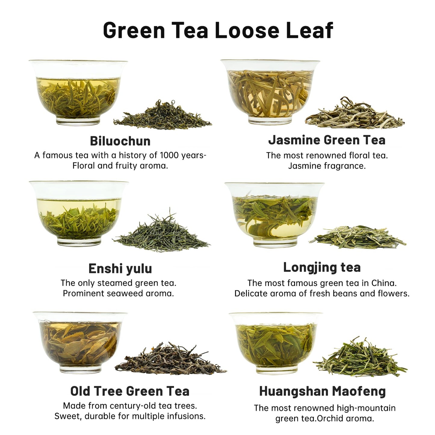 ITEAWORLD Green Tea Sampler - 6 Flavors Loose Leaf Tea Bags - 3.5oz