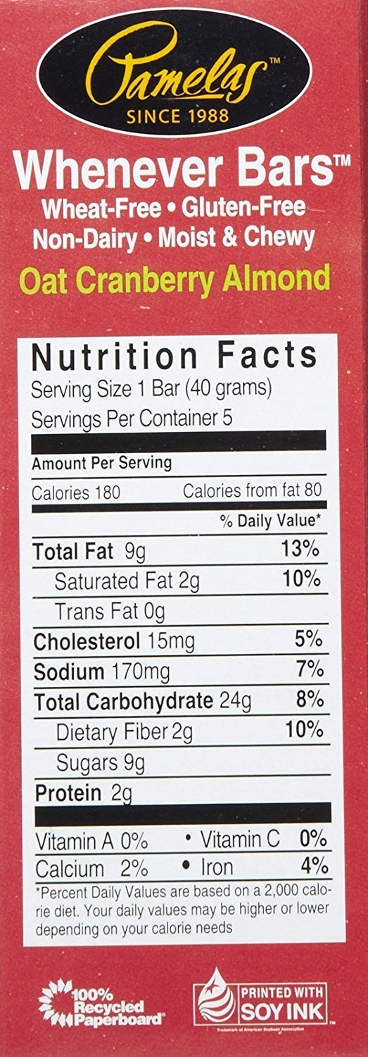 Pamela'S Products Bars - Oat Cranberry Almond - 1.4 Oz - 5 Ct