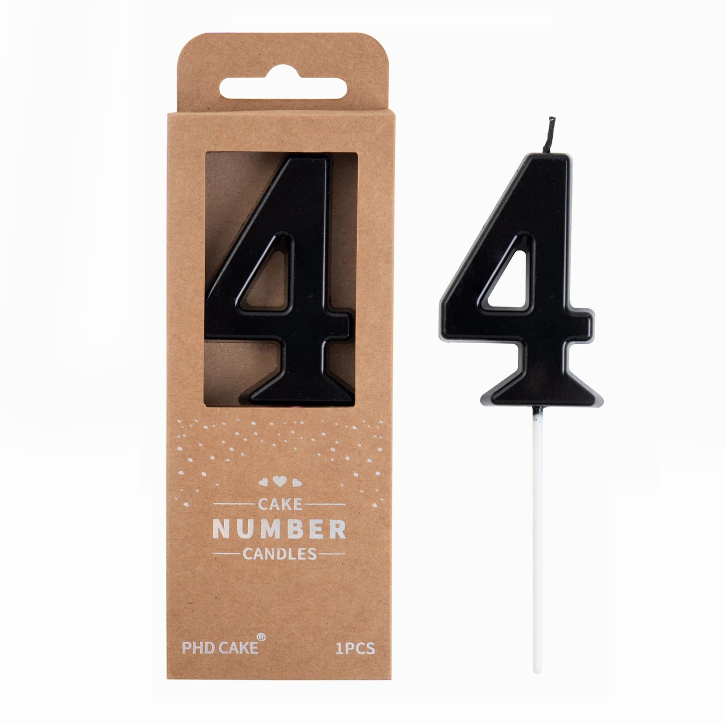 PHD CAKE Modern Black Birthday Candles, 4 Inch Number Candles, Wax Material, Ideal for Party Celebrations