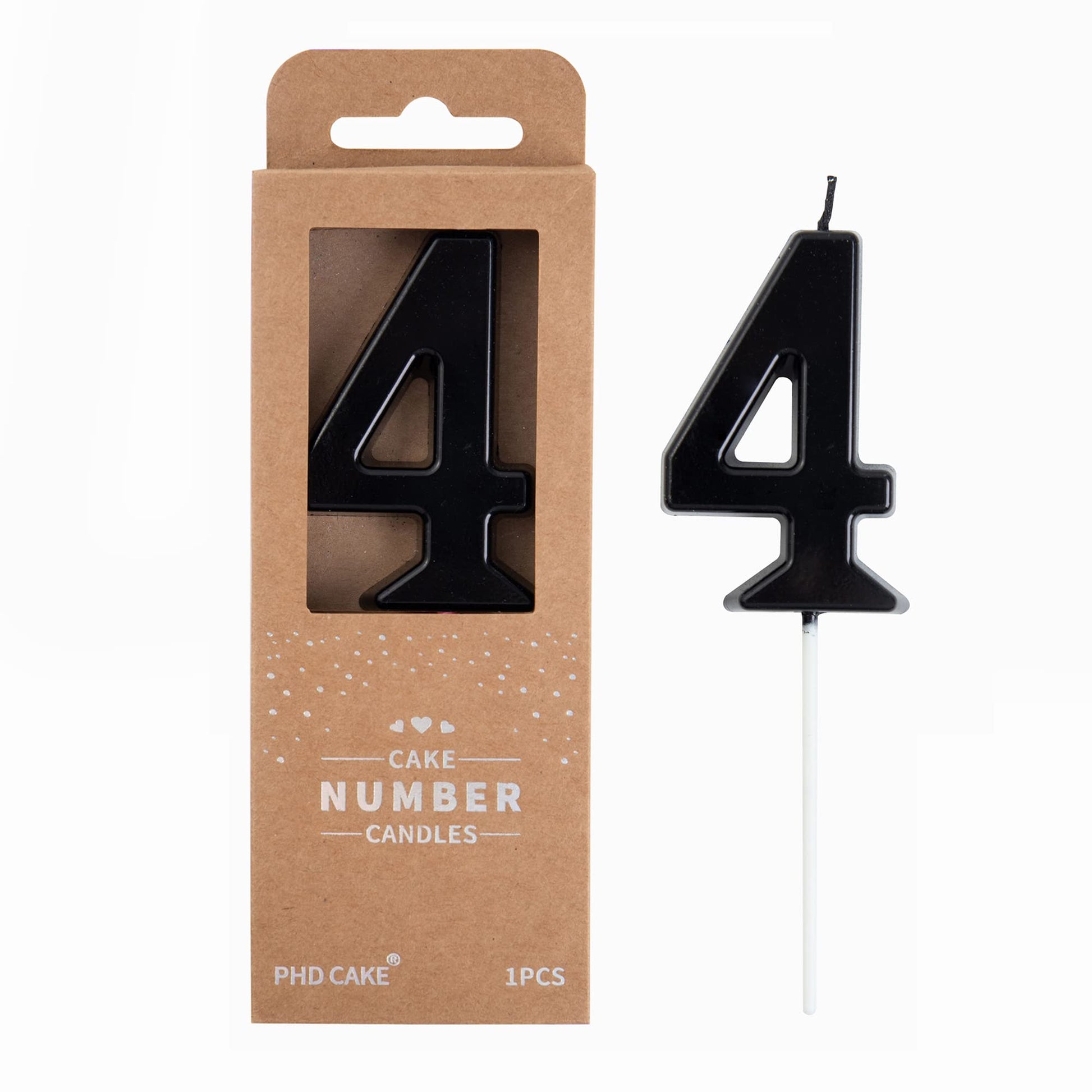 PHD CAKE Modern Black Birthday Candles, 4 Inch Number Candles, Wax Material, Ideal for Party Celebrations
