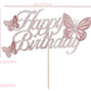 HaakLux Rose Gold Butterfly Cake Topper Set, Paper, Includes 20 Pink Cupcake Toppers, Happy Birthday Party Decor