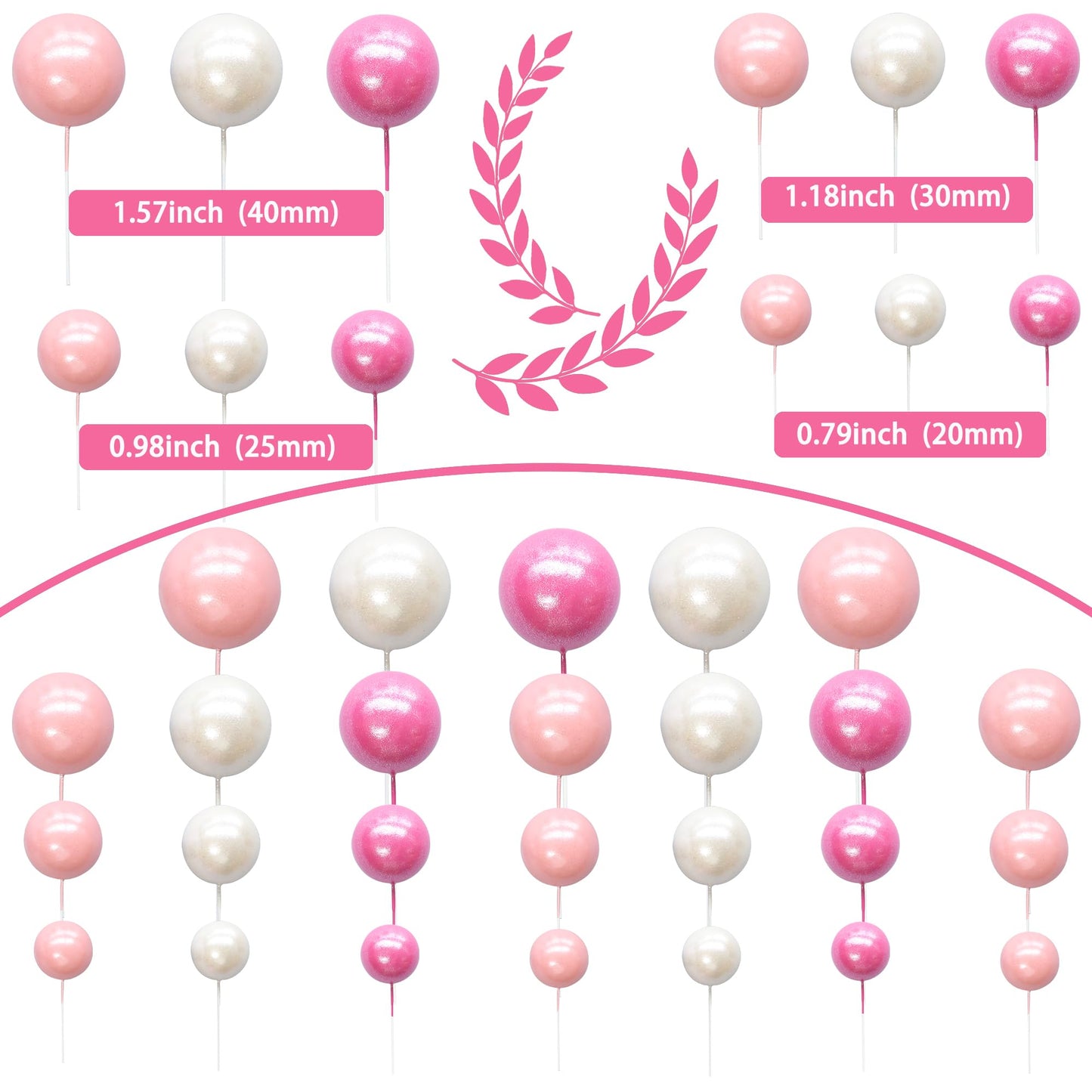 Ephlyn 30Pcs Balls Cake Topper Foam Ball Cake Picks Mini Balloon Cupcake Insert Bubble Balls Diy Decoration For Baby Shower Kids