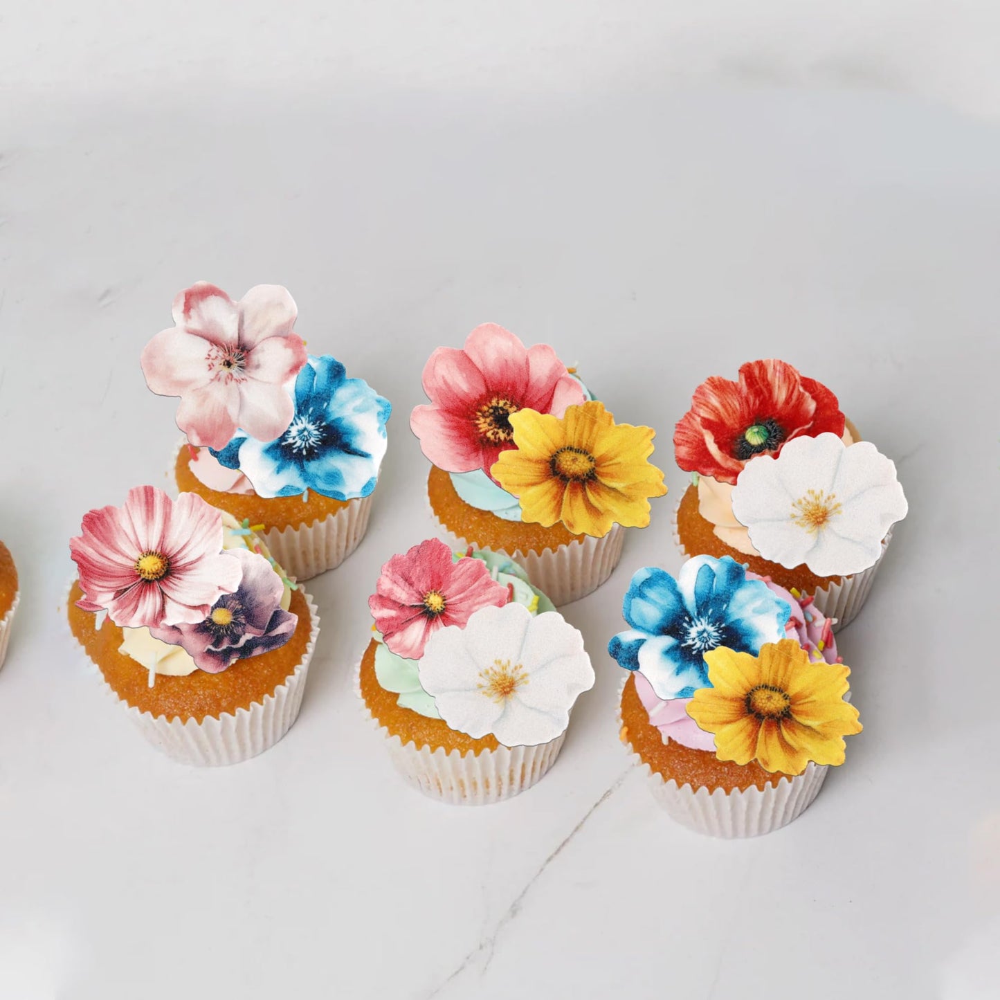 54 Pcs Edible Flowers Cake Toppers Wafer Paper Flower Cupcake Toppers Hawaiian Edible Flowers Cake Decorations Mixed Size For Tr