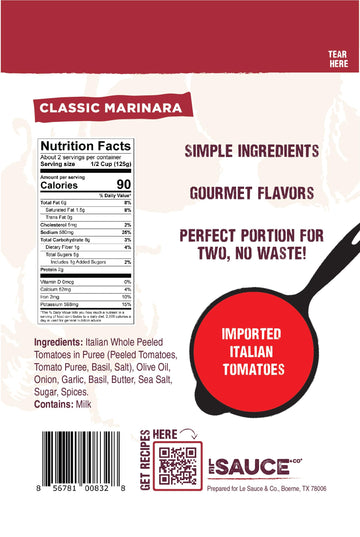 Le Sauce & Co. Classic Marinara Pasta Sauce, Imported Italian San Marzano Tomatoes, 8.8 OZ, 2-Pack