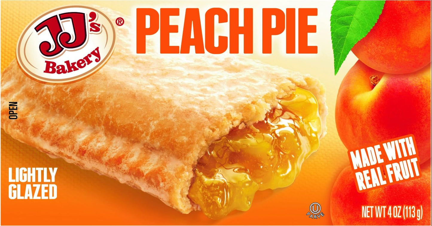 JJ s Bakery Peach Pie Snack Pies, Individual Dessert, Fresh-Baked, Nut-Free, Kosher Parve, 4 Oz Each (Pack of 12)