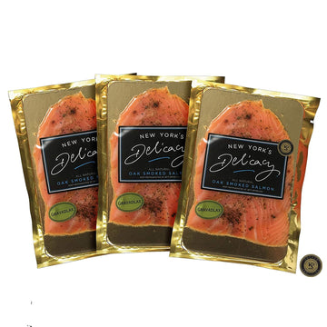 New Yorks Delicacy Smoked Salmon Nova - Pre-Sliced, Kosher, Gluten Free - 3 x 4 Oz. (0.75 Lb.) - High in Omega 3