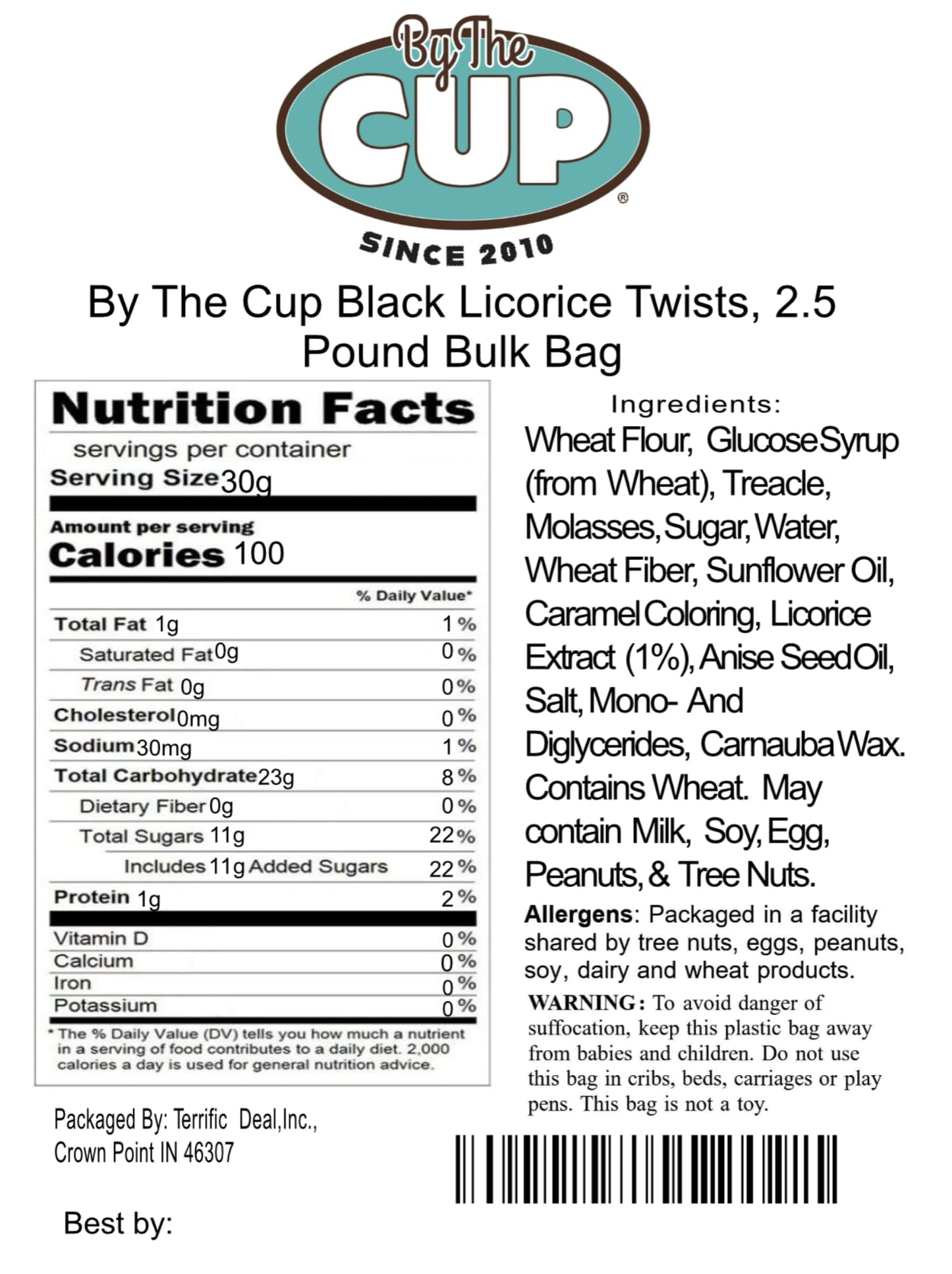 By The Cup Black Licorice Twists, 2.5 Pound Bulk Bag