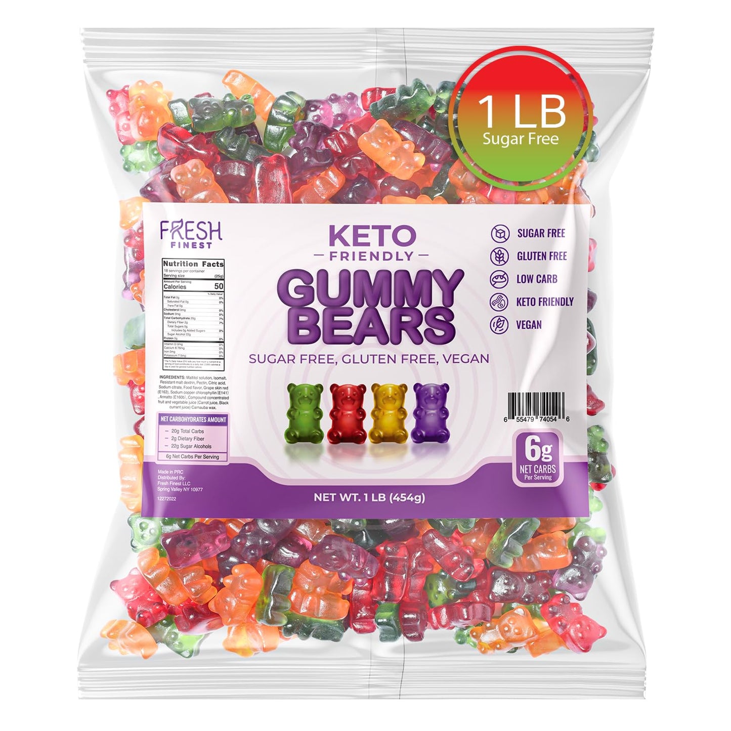 Sugar-Free Gummy Bears - Keto-Friendly Candy with Assorted Fruit Flavors Keto Snacks, Vegan, Gluten-Free, Low Carb, and Sugar-Fr