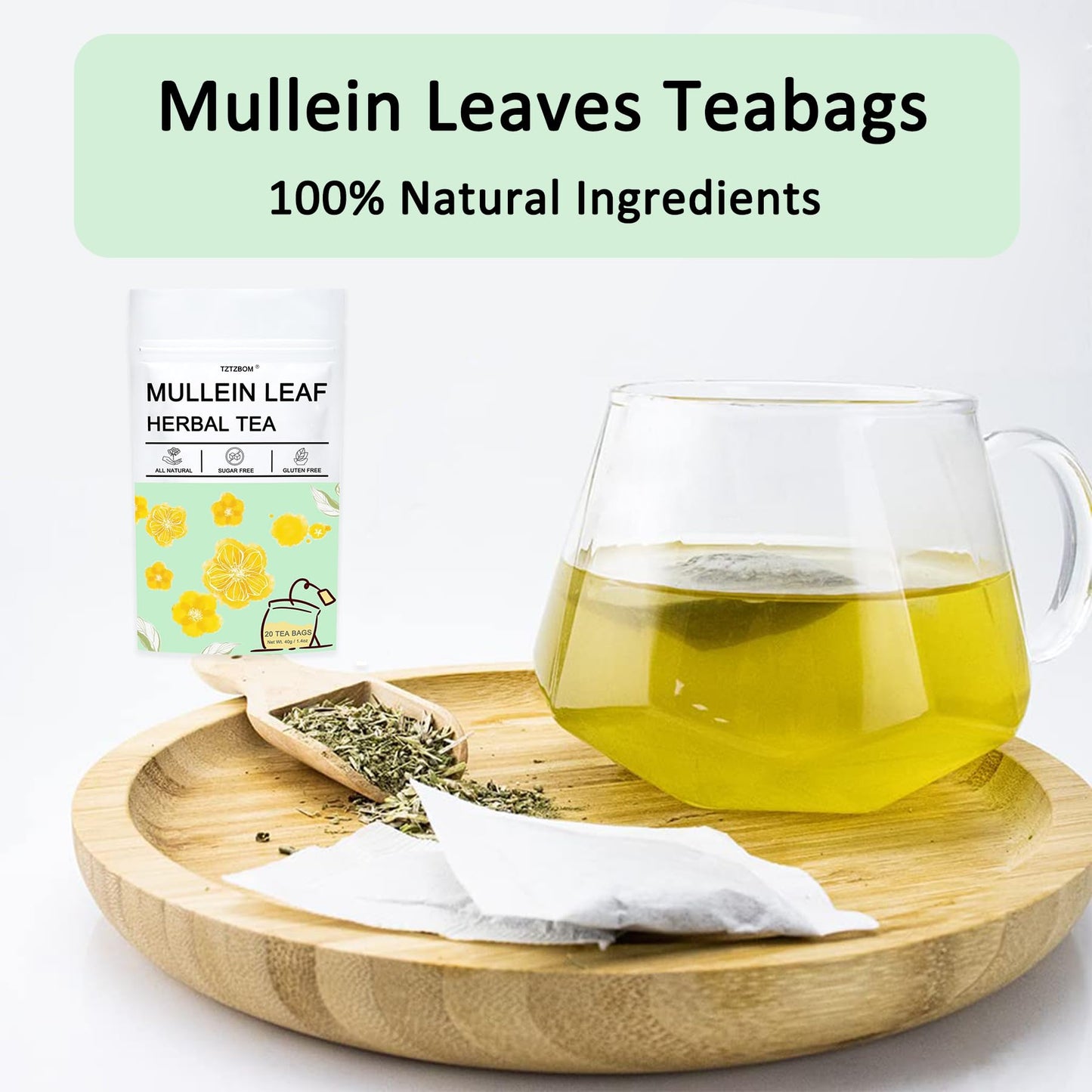 TZTZBOM Organic Mullein Leaf Tea - 20 Tea Bags, Lung Cleanse, 20 Count (Pack of 1)