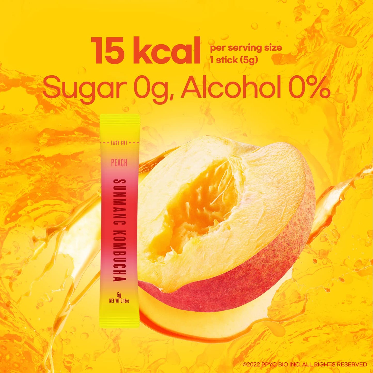 SUNMANC Kombucha Powdered Drink Mix, Sparkling Probiotic, Peach Flavor, 1.76 Ounce, Low Calories, Sugar 0g, Low Caffeine