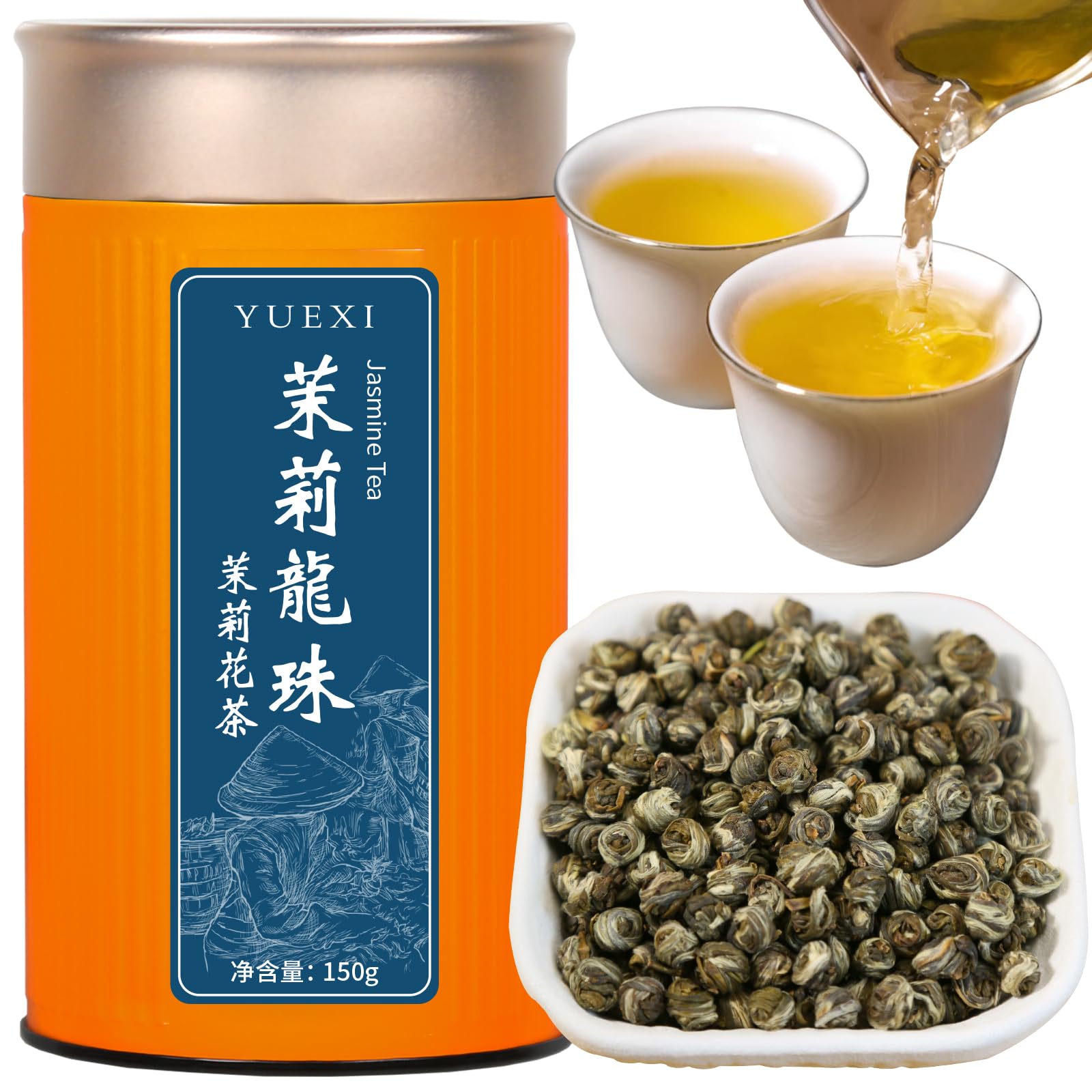 Yuexi Jasmine Green Tea Jasmine Dragon Pearls Tea Loose Leaf Chinese Green Tea Sweet Aroma ???? ?? ???? ?? ?? 5.3Oz/150G