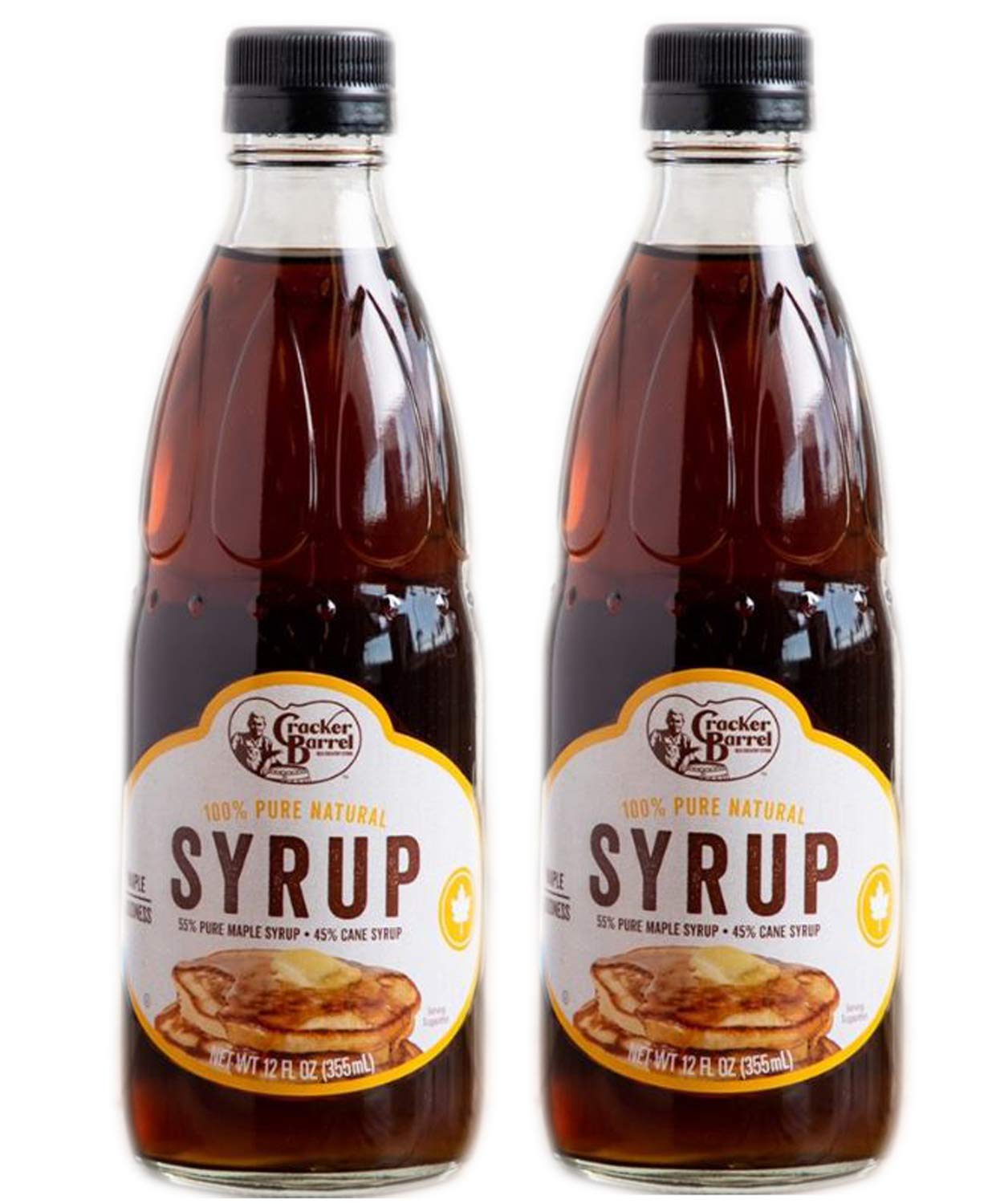 Cracker Barrel Pancake Syrup 12 Fl. Oz Pack Of 2! 100% Pure Natural Syrup! Made From 55% Maple Syrup and 45% Cane Syrup! Great T