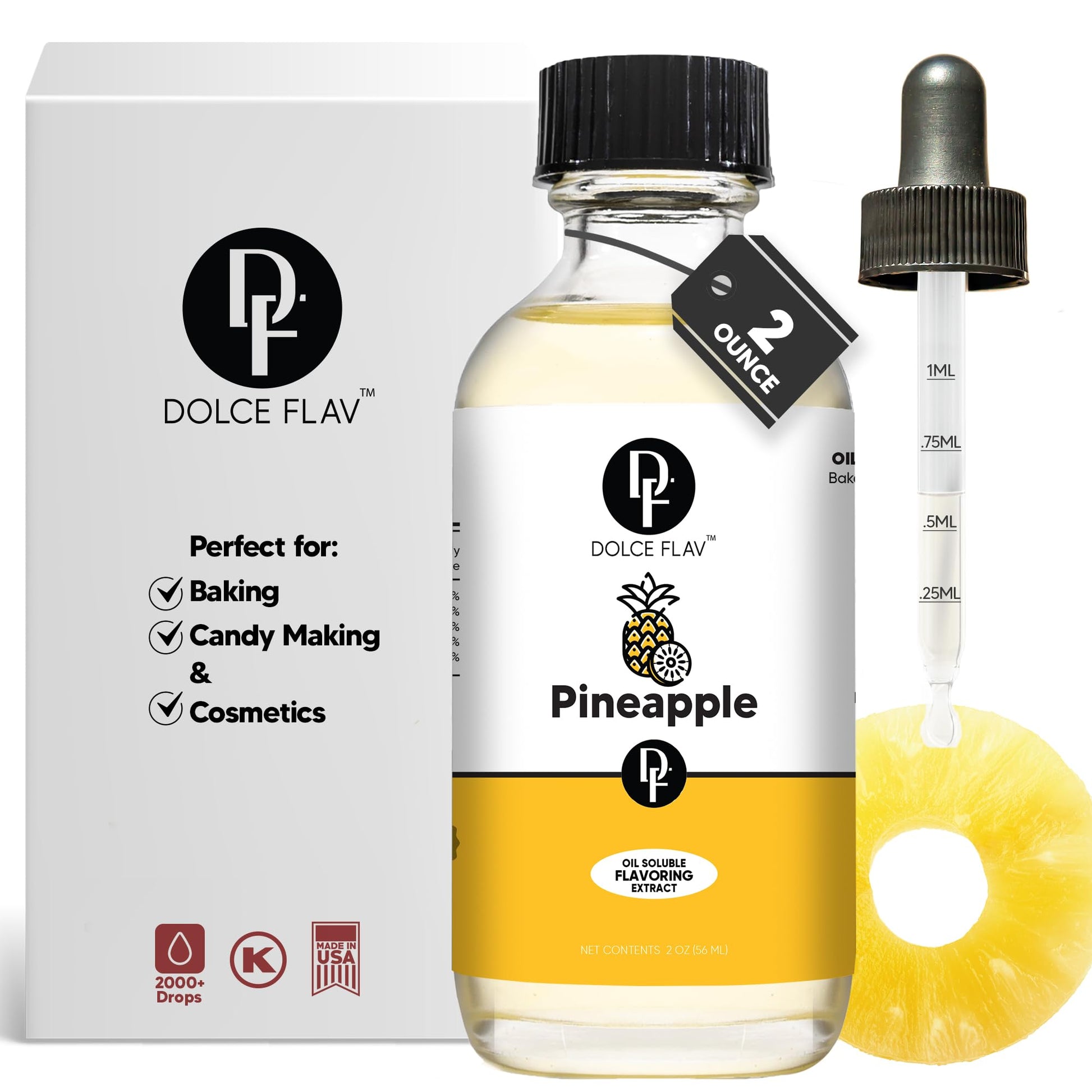 Dolce Foglia Pineapple Flavoring Oil - Ultra Concentrated, 2 Oz. Multipurpose Oil for Baking, Candy Making, and Ice Cream