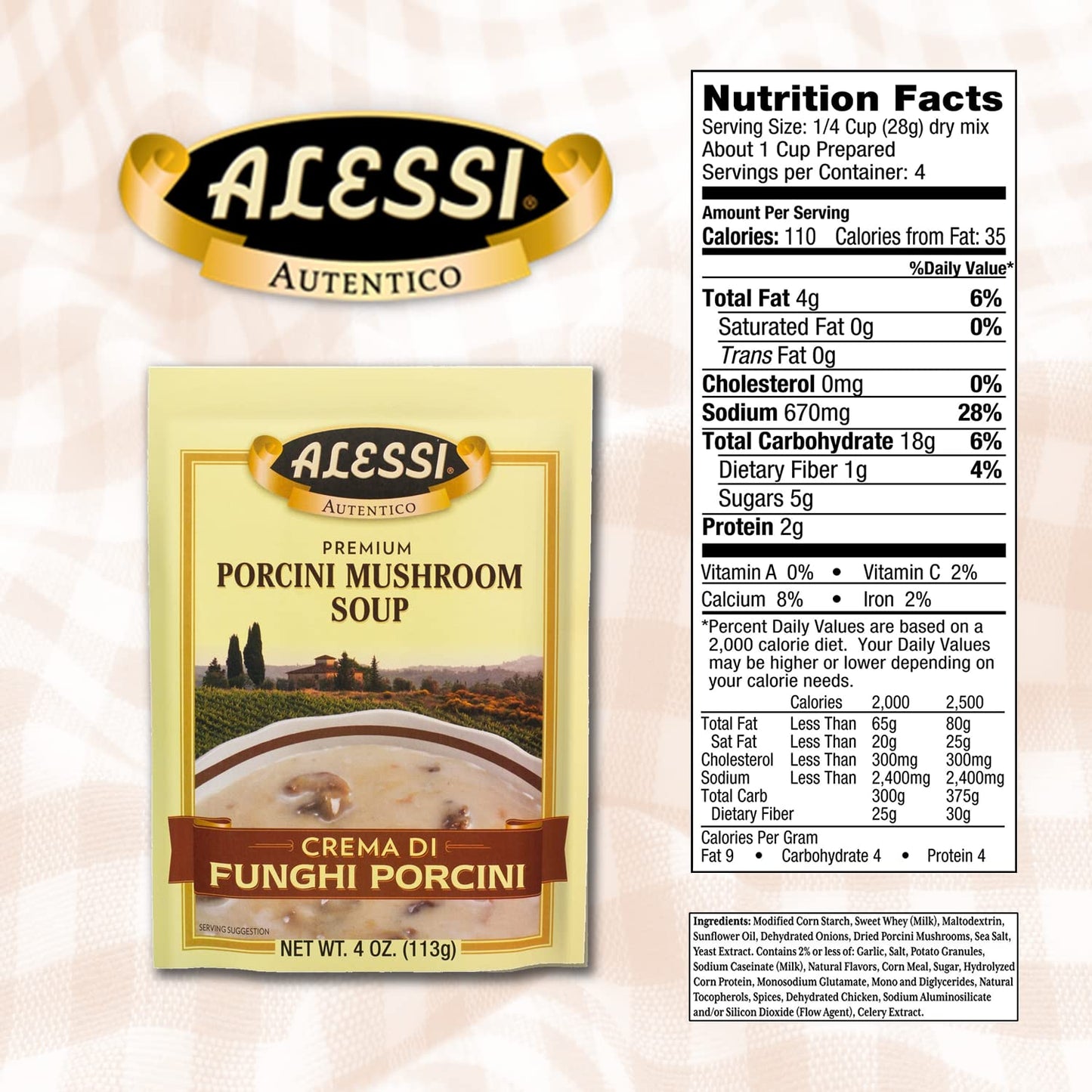 Alessi Autentico Premium Soups, Traditional Flavors, 4Oz (Porcini Mushroom, Pack Of 6)
