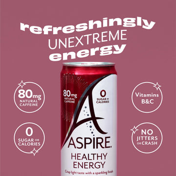 Aspire Healthy Energy Drink, Zero Calorie, Zero Sugar, Cranberry Flavor, 12 Pack (12 fl oz), Clear
