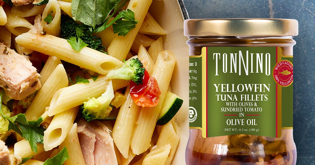 Tonnino Yellowfin Tuna in Olive Oil with Tomato & Olives 6-Pack - Gourmet, High Protein, Gluten-Free, Ready-to-Eat