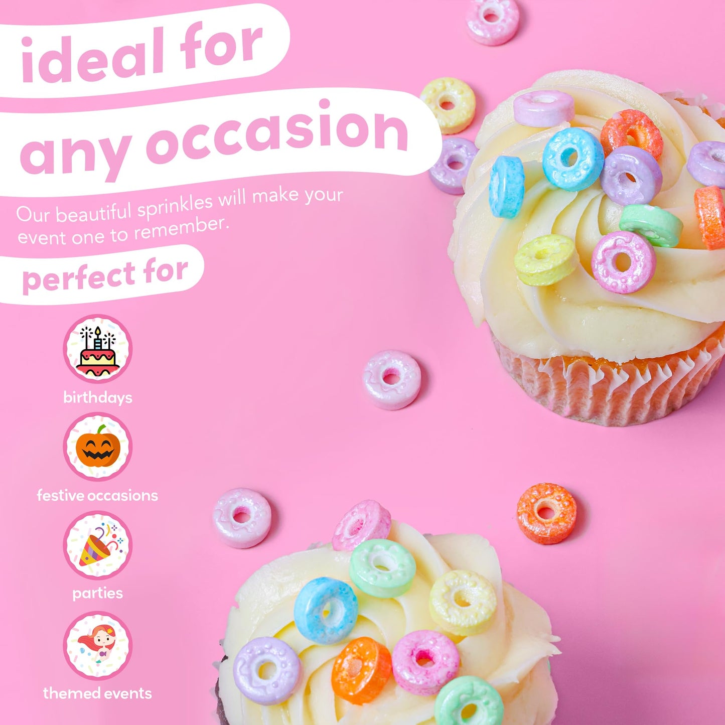Sprinklemania Donut Sprinkles for Cupcakes - Rainbow Color - 3.5 oz Packaging
