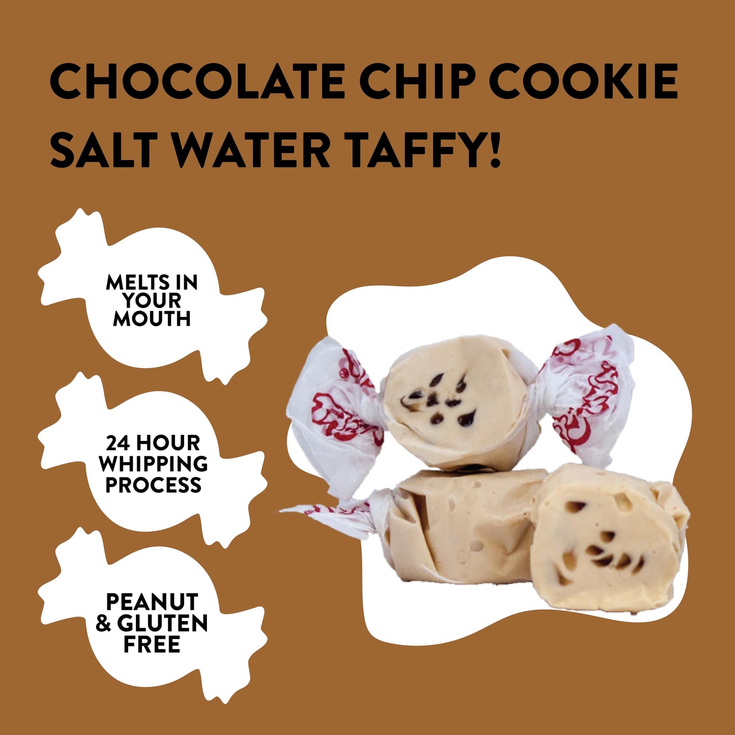 Taffy Town Saltwater Taffy- Chip Cookie | Gourmet Taffy| Nougat-Style Candy| Soft & Delicious| Sumer Snack Treats| Party Good Ca